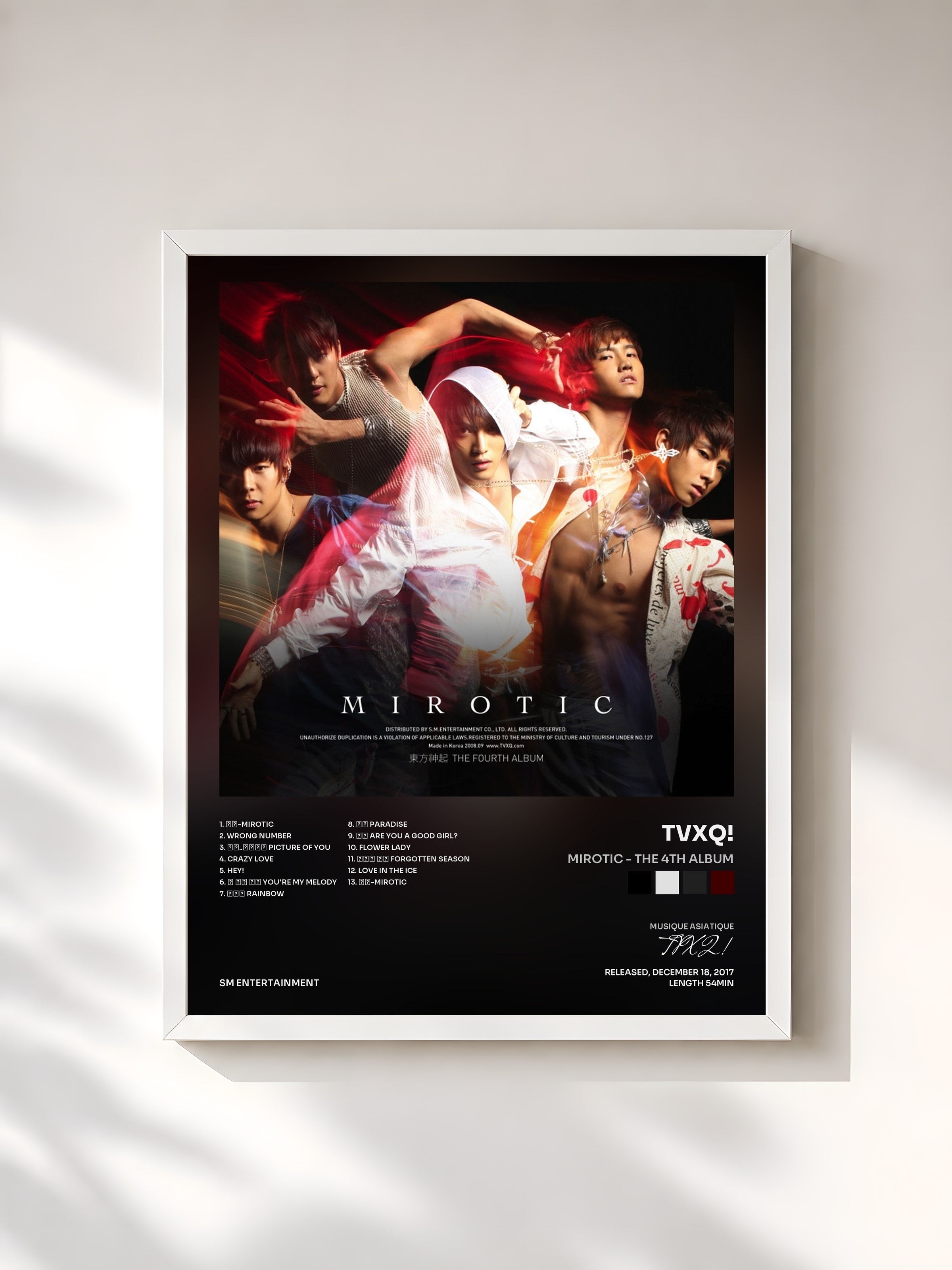 #blanc Tableau de l'album MIROTIC - The 4th Album de TVXQ!, cadre blanc, imprimé et encadré en France