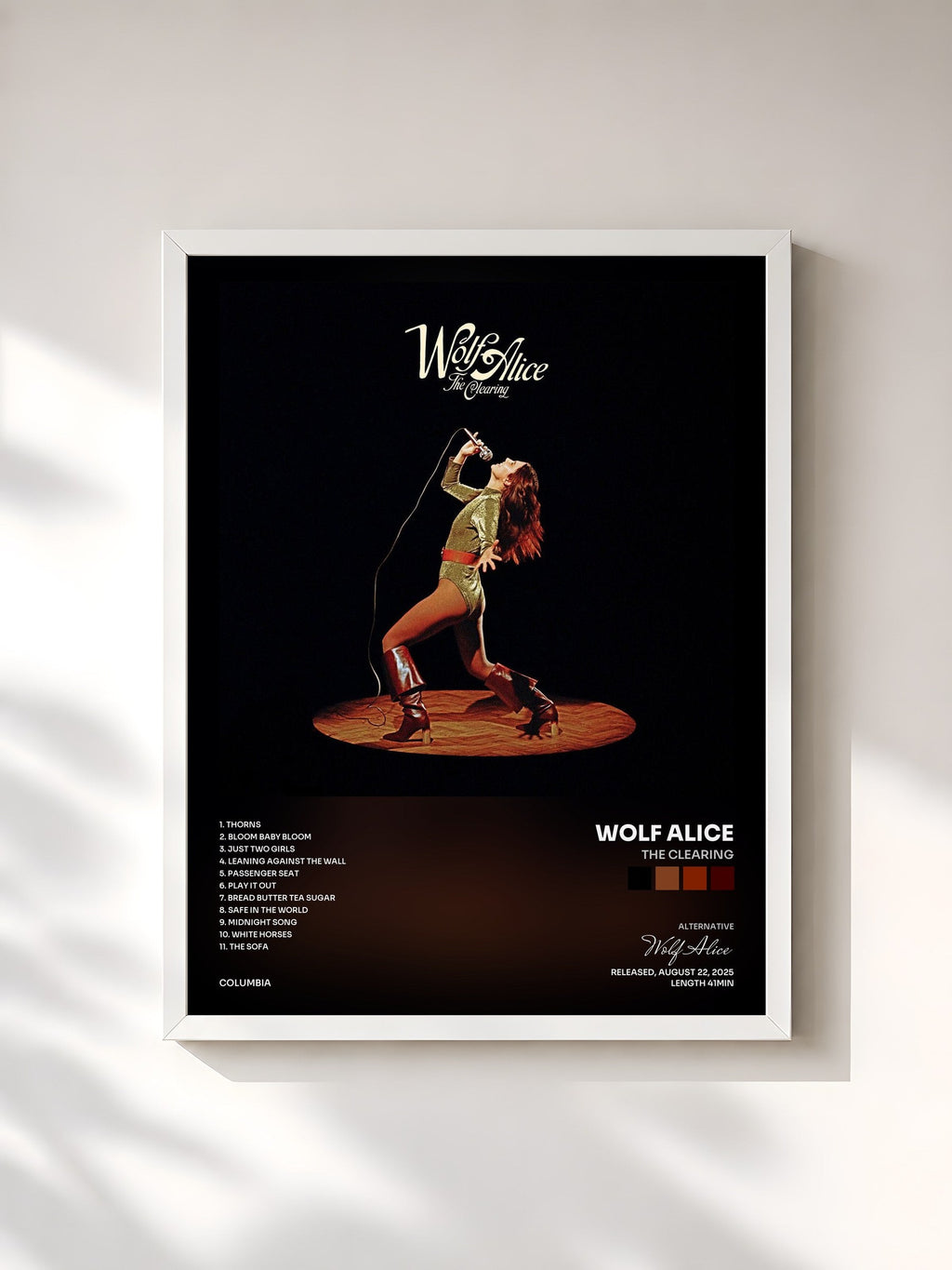 #blanc Tableau de l'album The Clearing de Wolf Alice, cadre blanc, imprimé et encadré en France