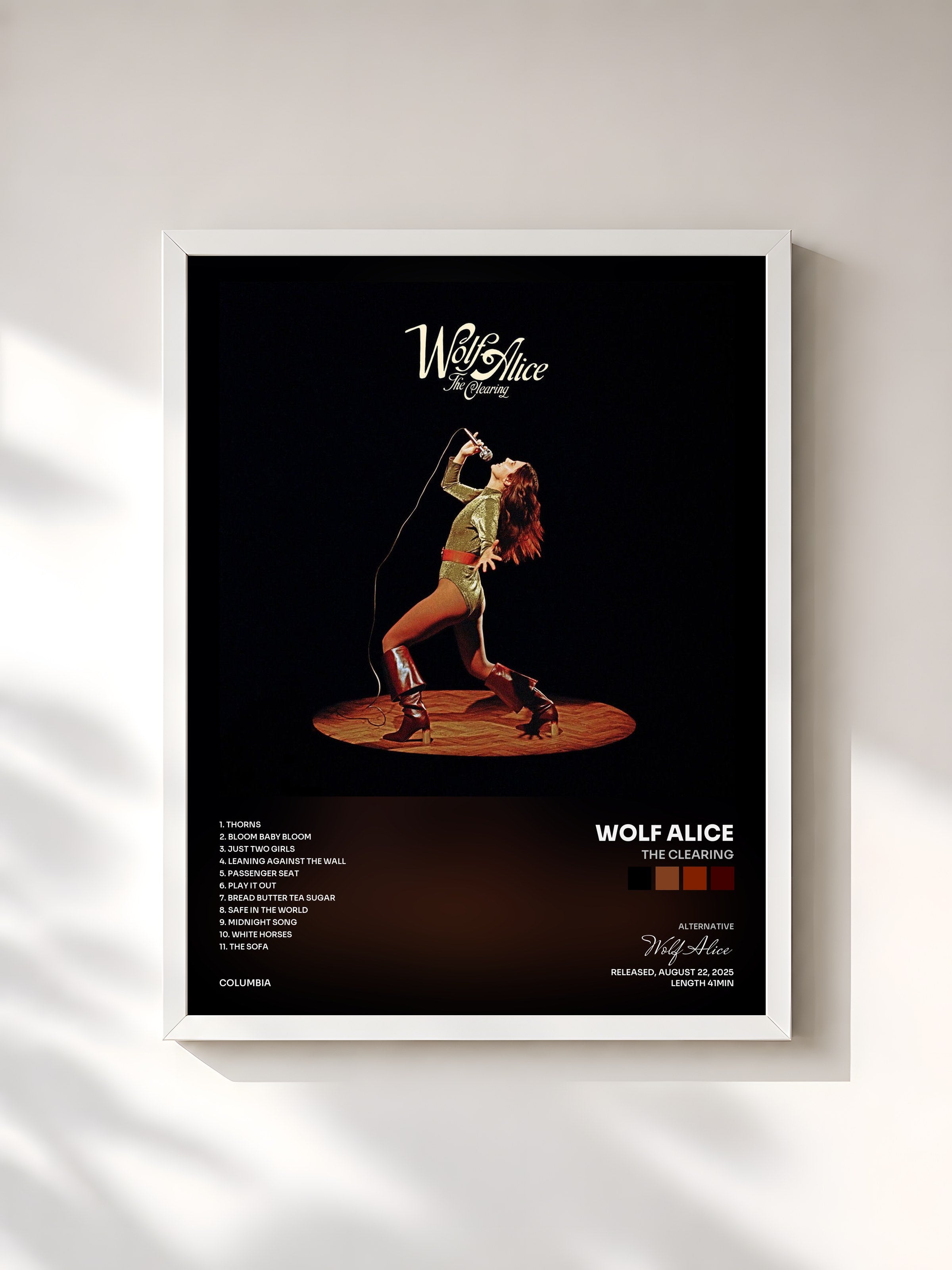 #blanc Tableau de l'album The Clearing de Wolf Alice, cadre blanc, imprimé et encadré en France