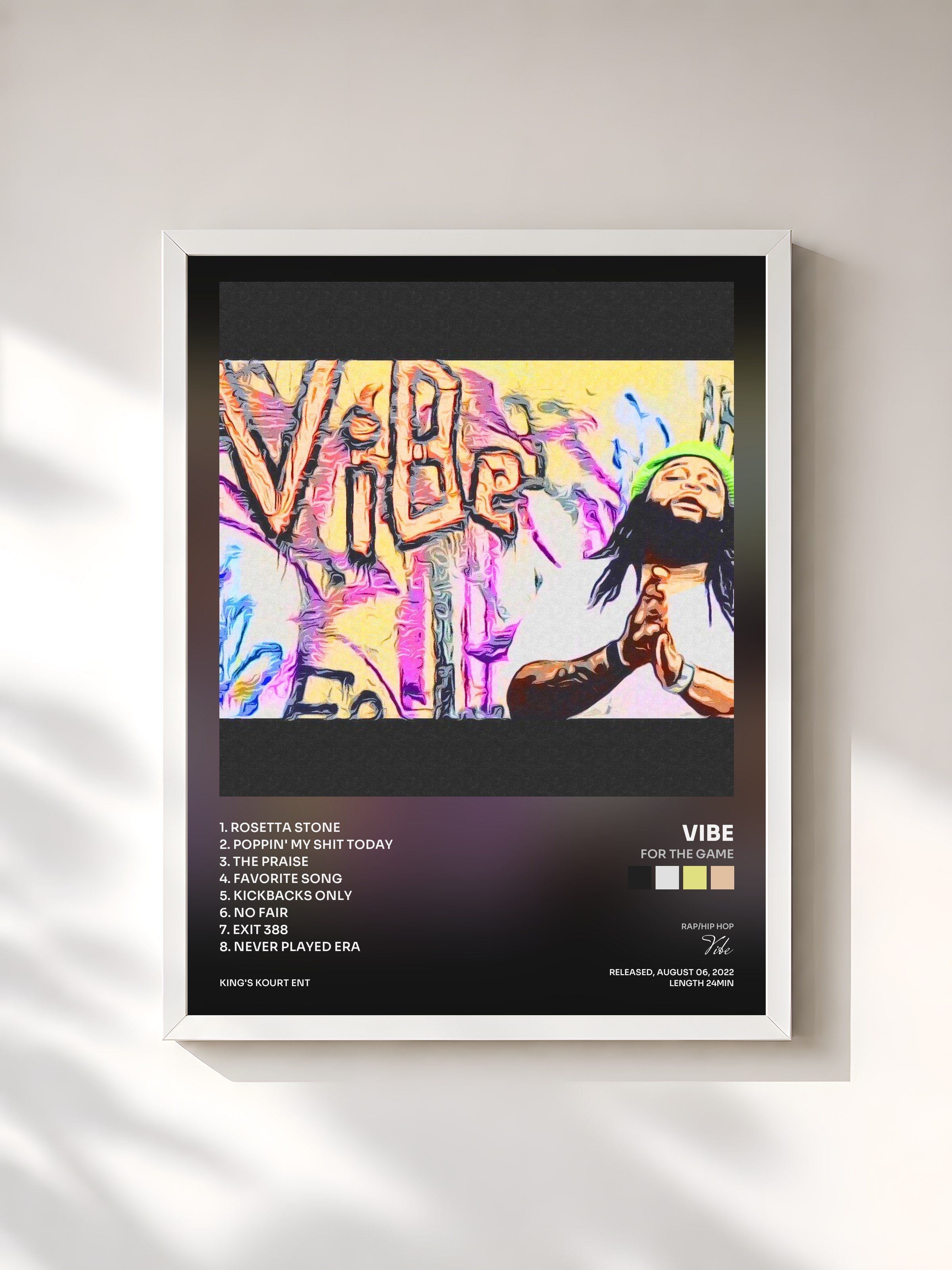 #blanc Tableau de l'album For The Game de Vibe, cadre blanc, imprimé et encadré en France