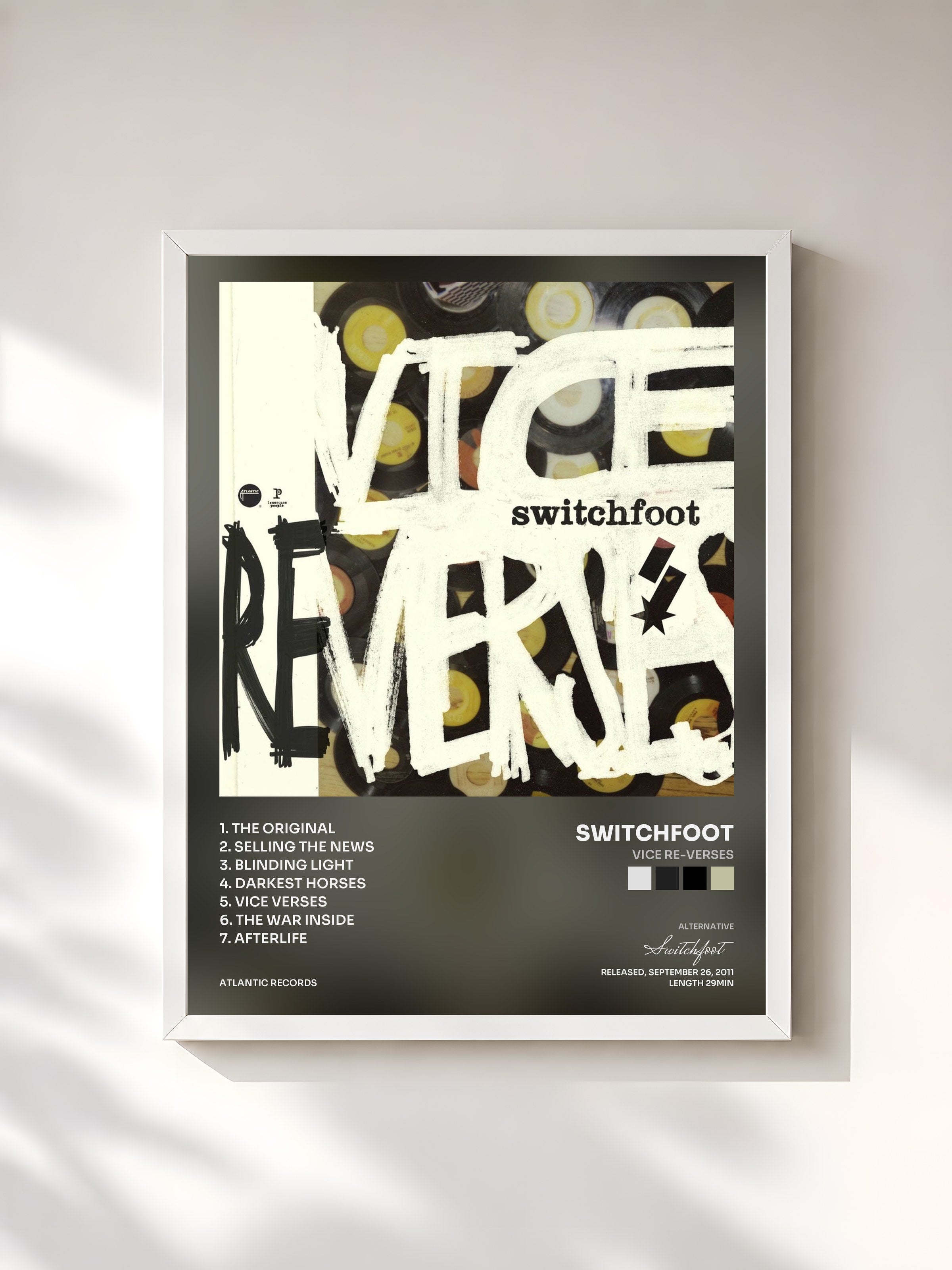 #blanc Tableau de l'album Vice Re-Verses de Switchfoot, cadre blanc, imprimé et encadré en France