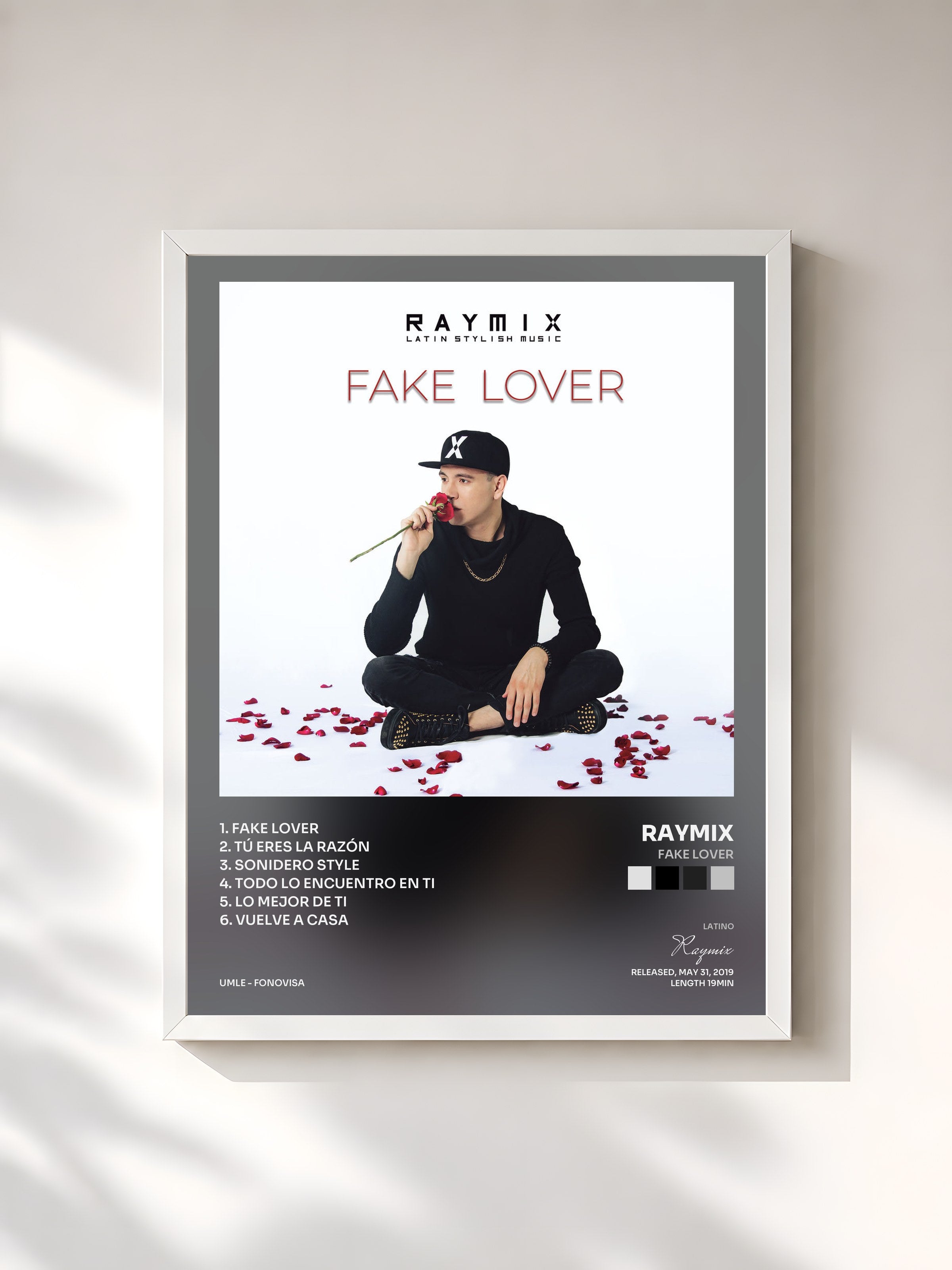 #blanc Tableau de l'album Fake Lover de Raymix, cadre blanc, imprimé et encadré en France