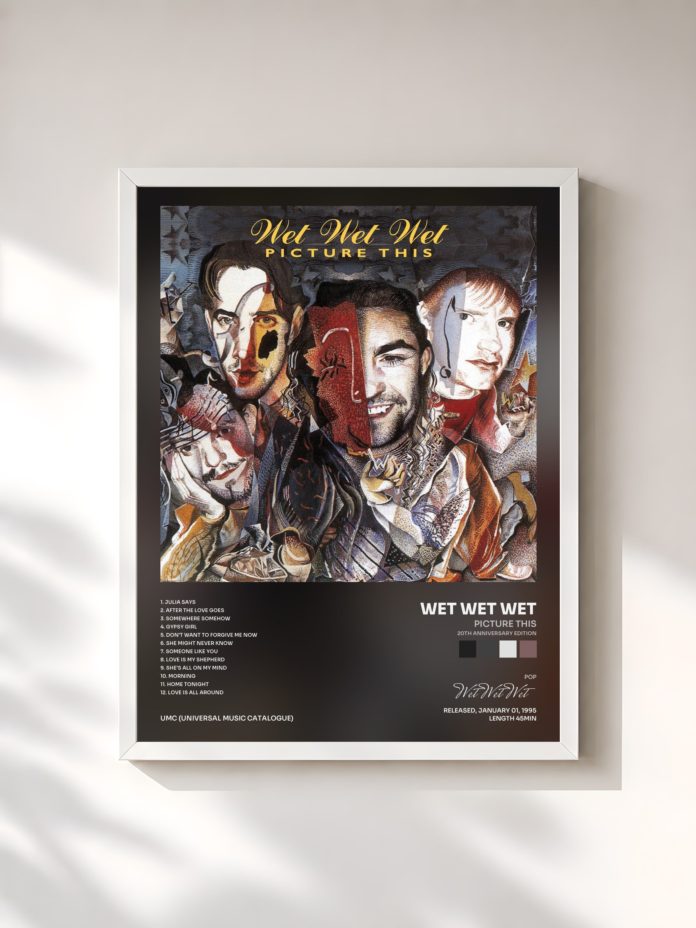 #blanc Tableau de l'album Picture This (20th Anniversary Edition) de Wet Wet Wet, cadre blanc, imprimé et encadré en France