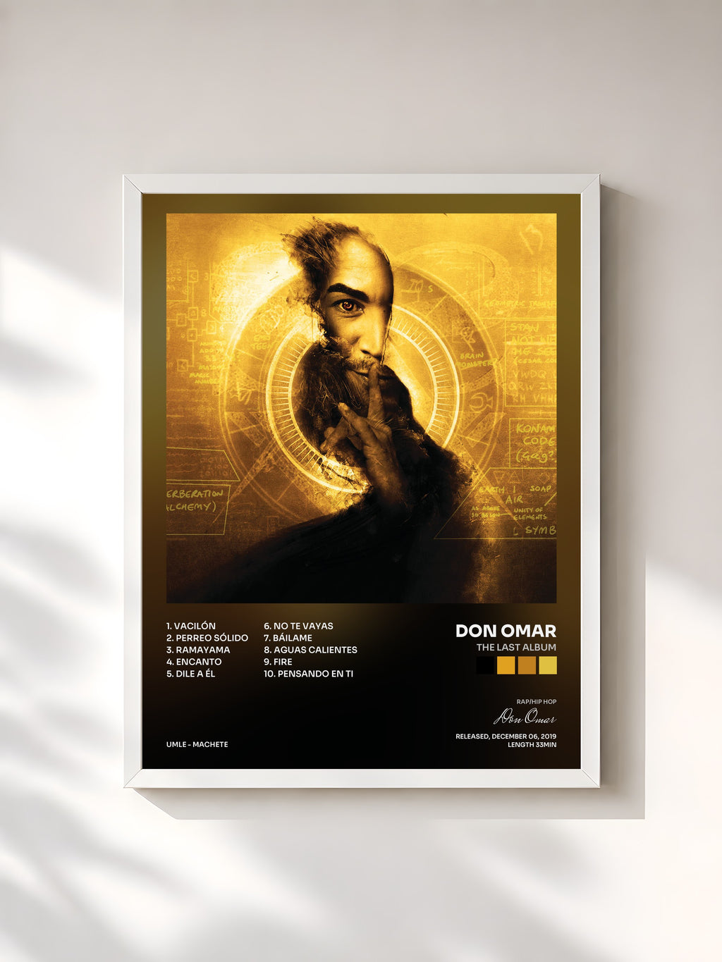 #blanc Tableau de l'album The Last Album de Don Omar, cadre blanc, imprimé et encadré en France