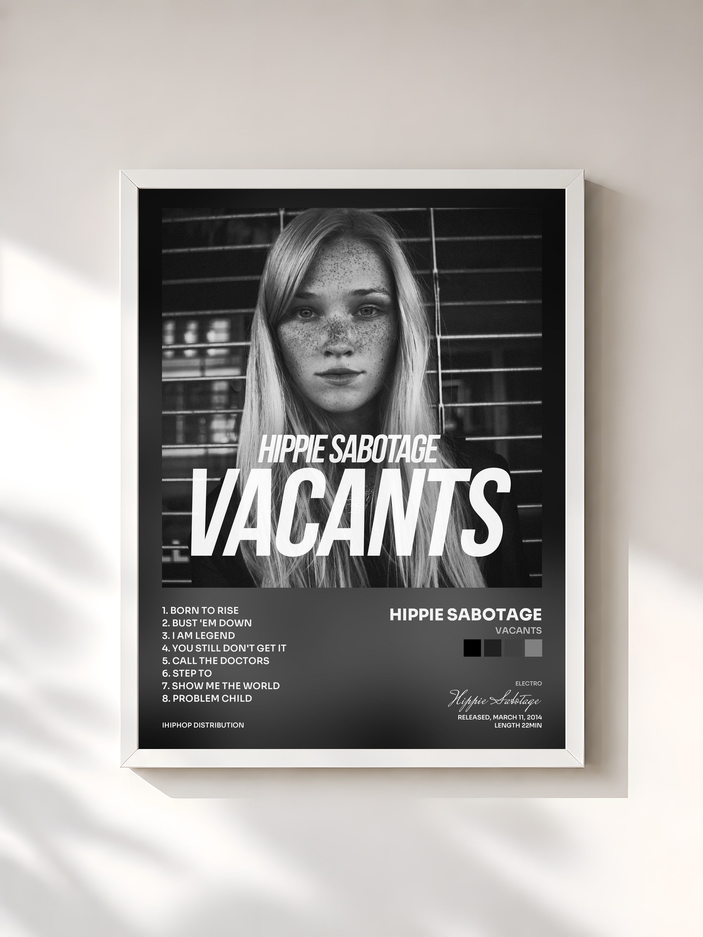 #blanc Tableau de l'album Vacants de Hippie Sabotage, cadre blanc, imprimé et encadré en France