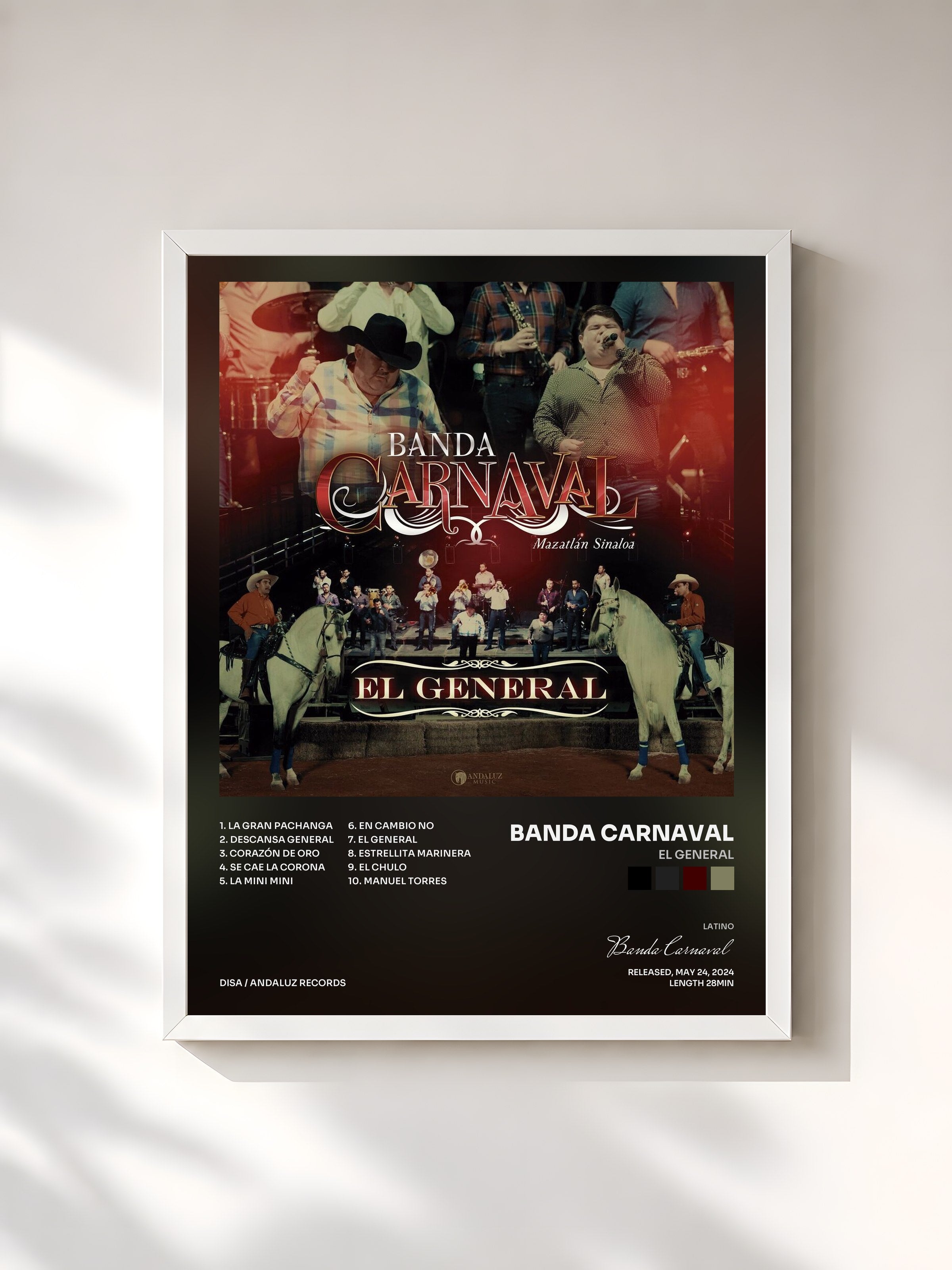 #blanc Tableau de l'album El General de Banda Carnaval, cadre blanc, imprimé et encadré en France