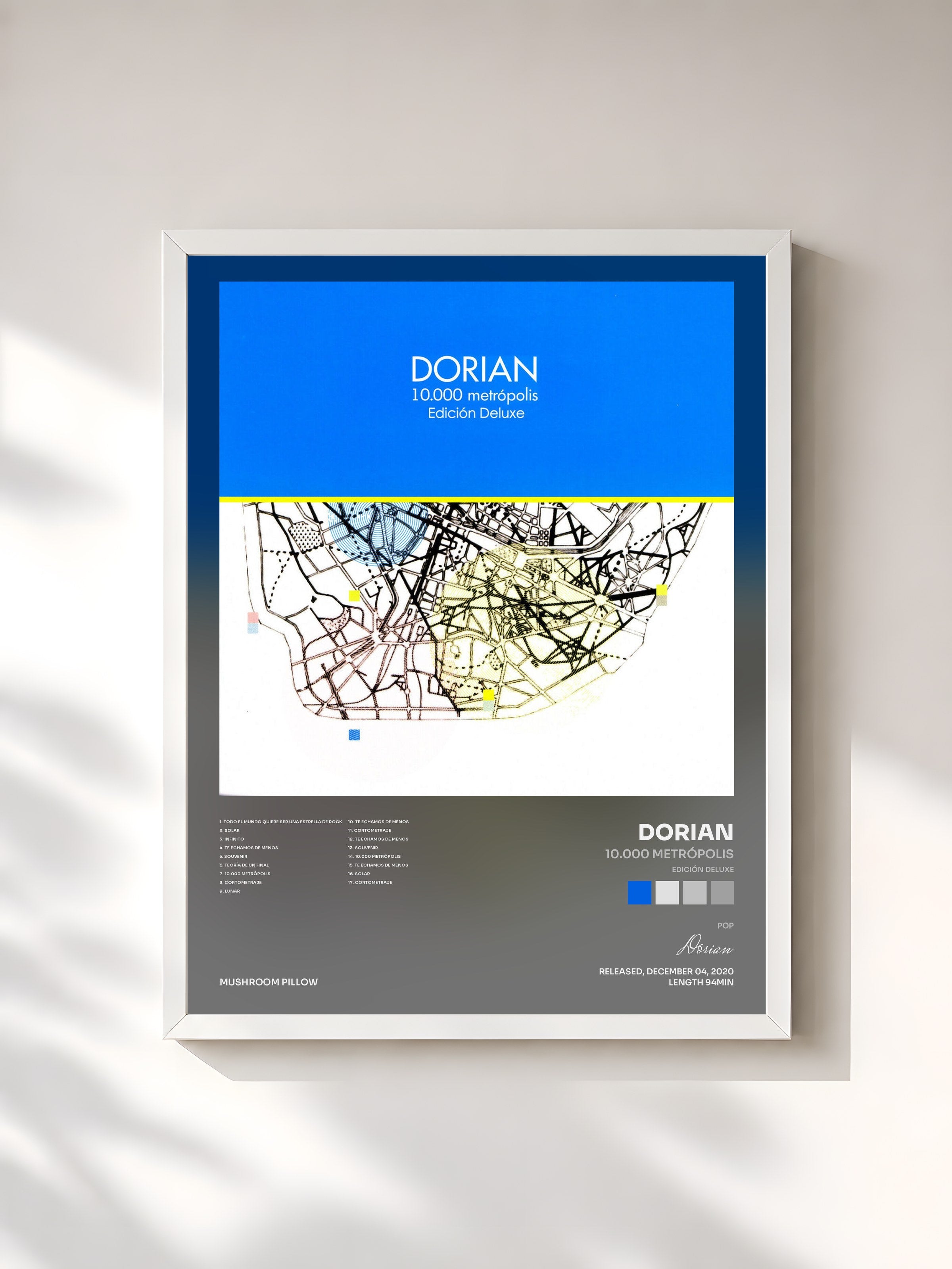 #blanc Tableau de l'album 10.000 Metrópolis (Edición Deluxe) de Dorian, cadre blanc, imprimé et encadré en France