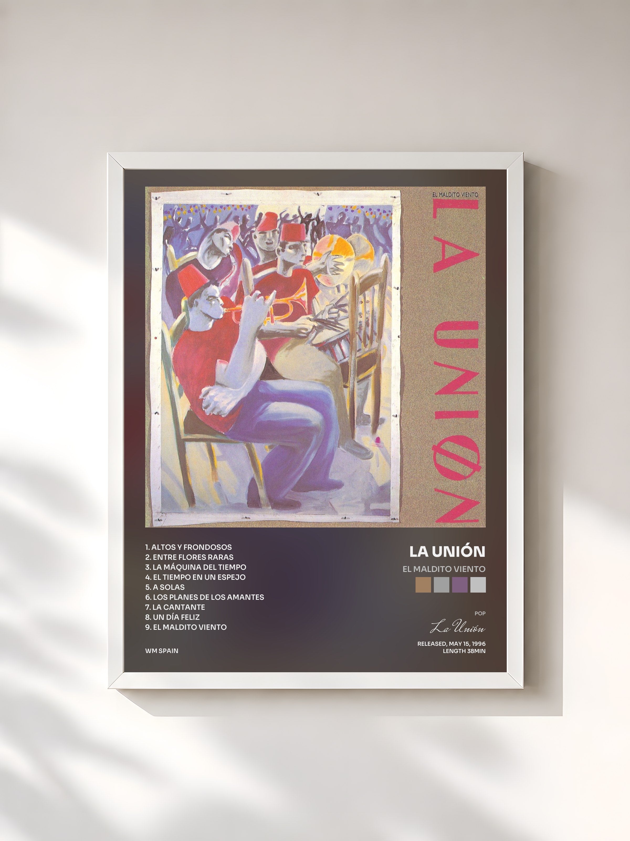 #blanc Tableau de l'album El Maldito Viento de La Unión, cadre blanc, imprimé et encadré en France
