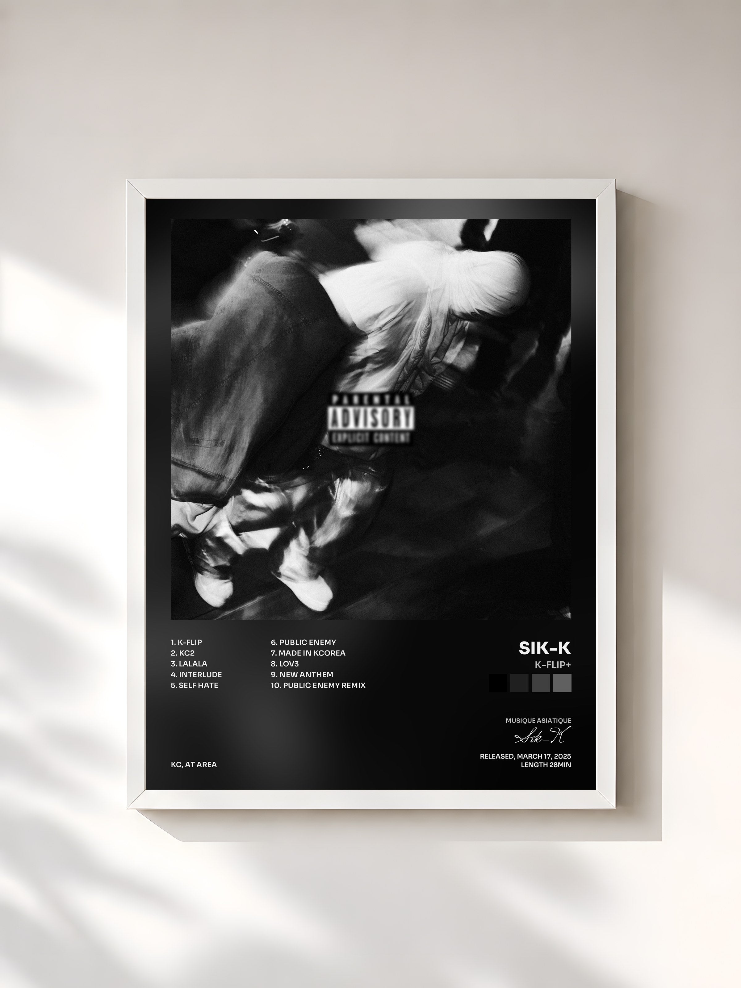 #blanc Tableau de l'album K-FLIP+ de Sik-K, cadre blanc, imprimé et encadré en France