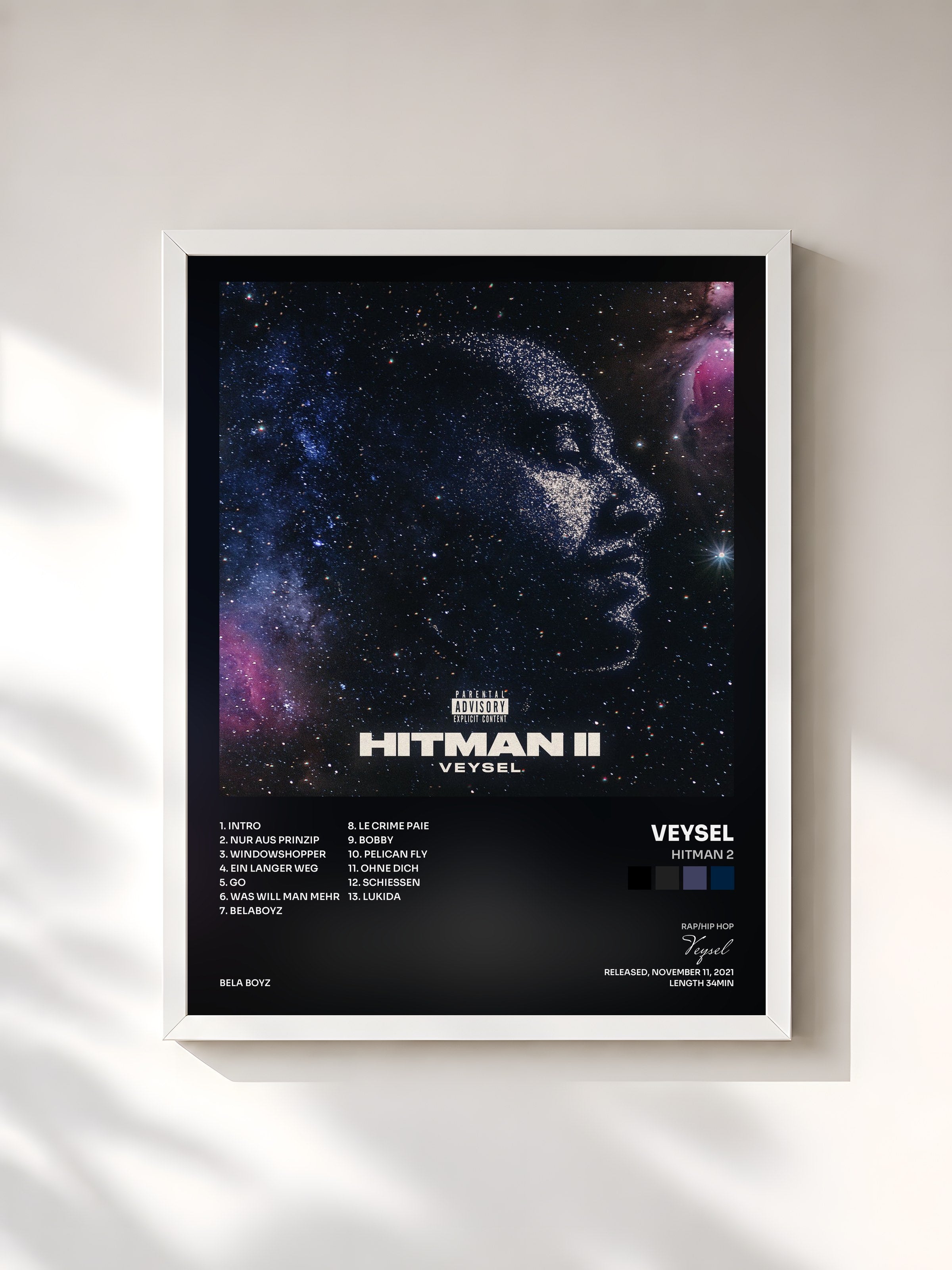 #blanc Tableau de l'album Hitman 2 de Veysel, cadre blanc, imprimé et encadré en France