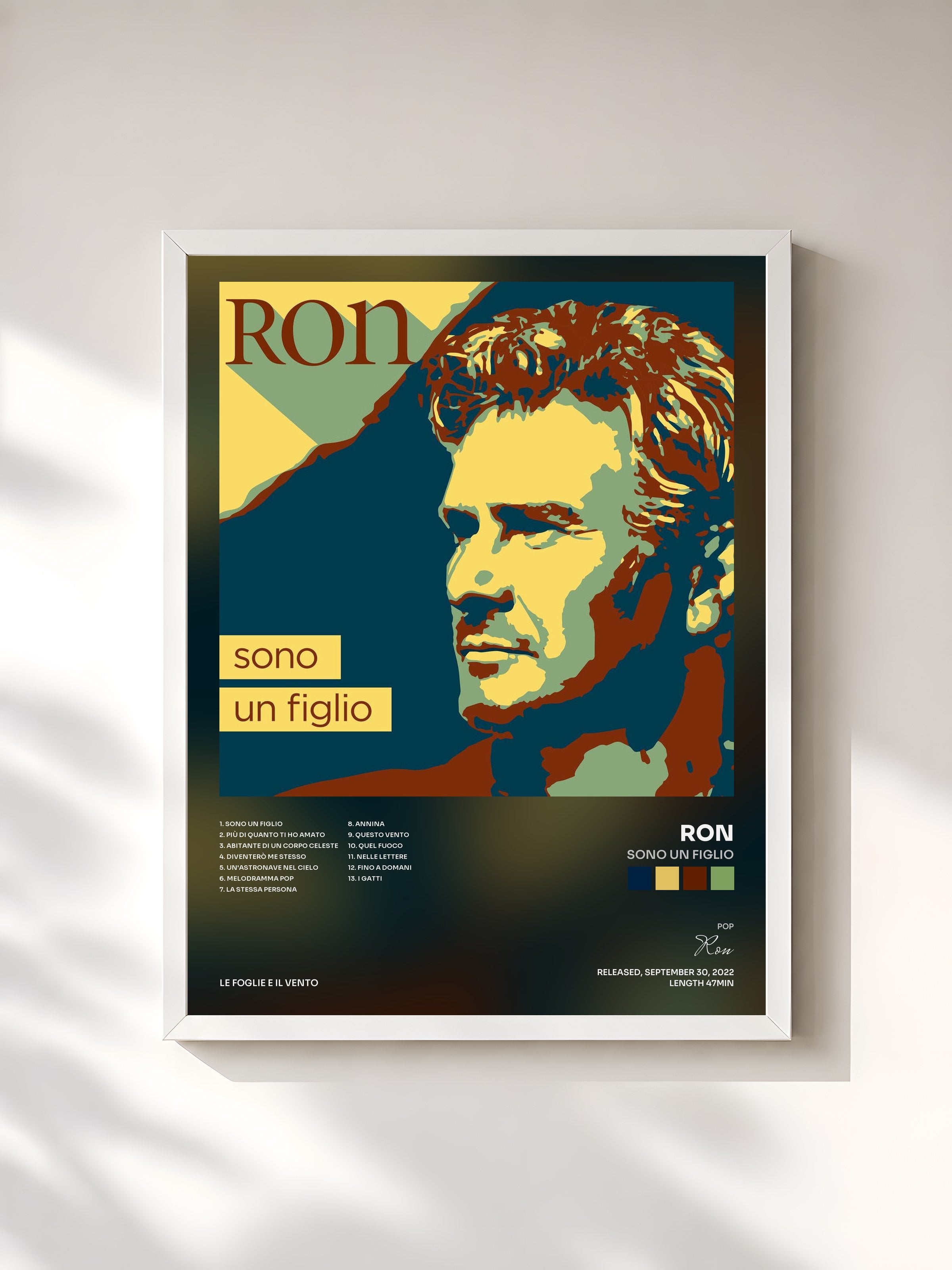 #blanc Tableau de l'album Sono un figlio de Ron, cadre blanc, imprimé et encadré en France
