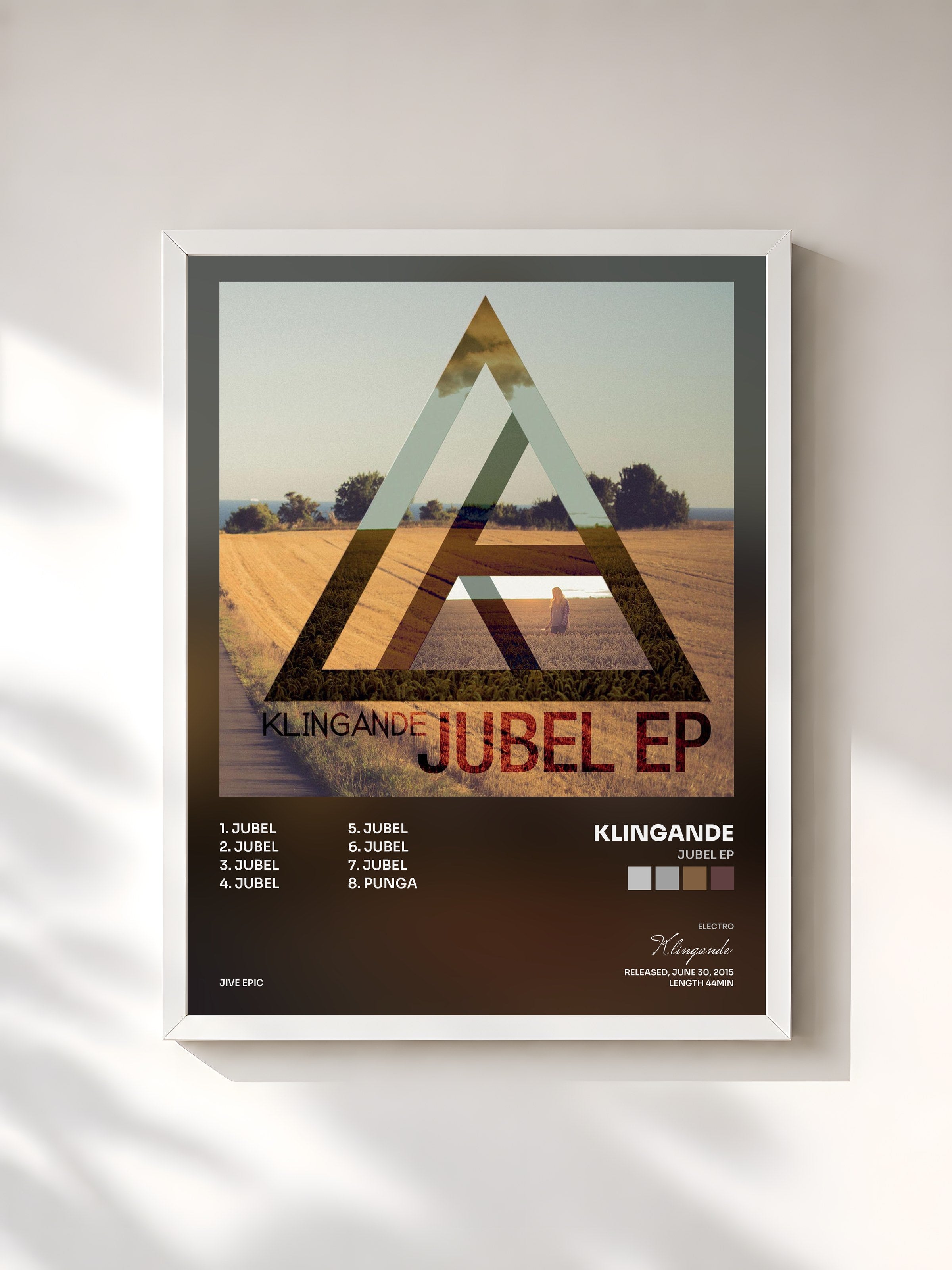 #blanc Tableau de l'album Jubel EP de Klingande, cadre blanc, imprimé et encadré en France
