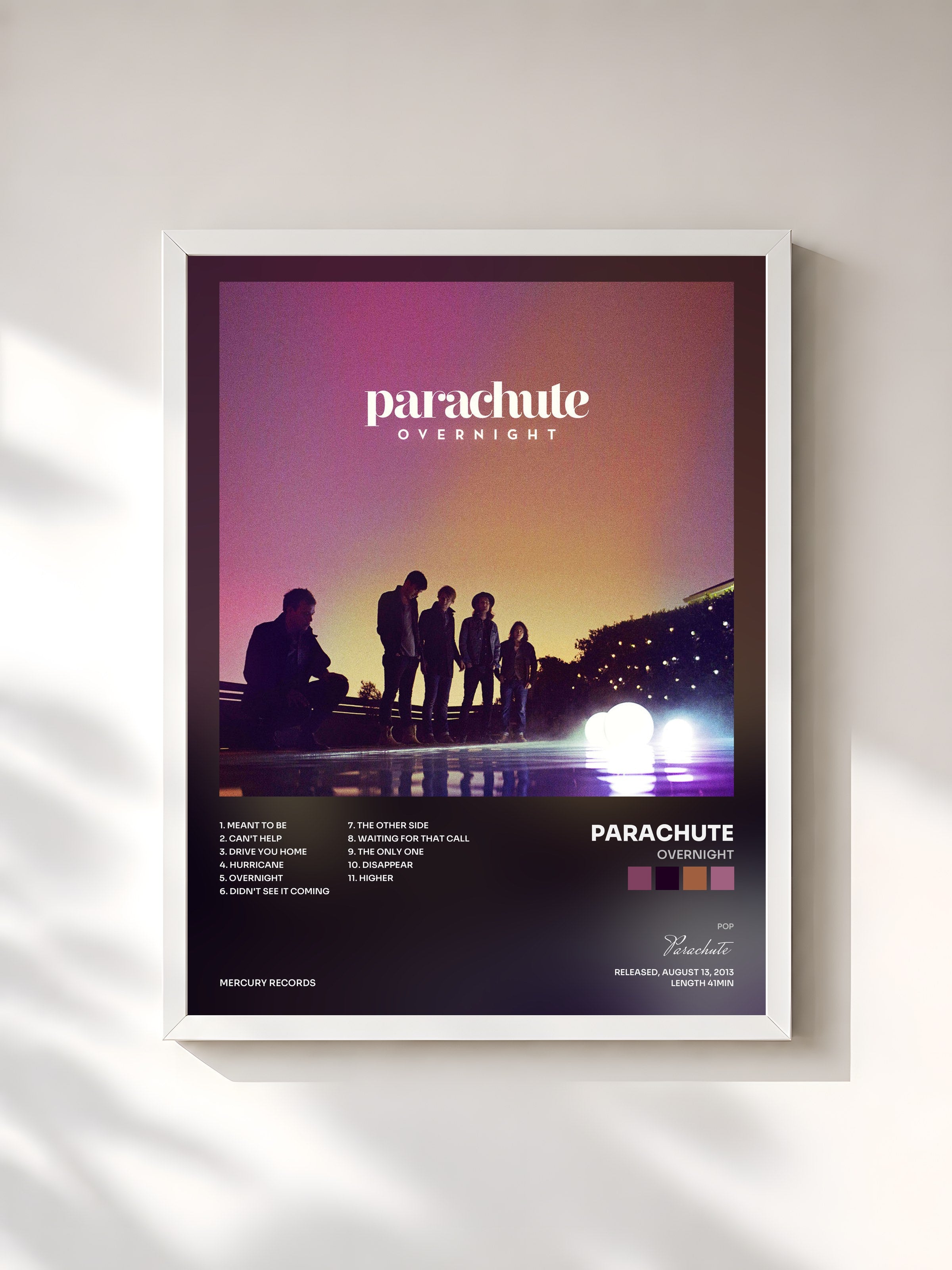 #blanc Tableau de l'album Overnight de Parachute, cadre blanc, imprimé et encadré en France