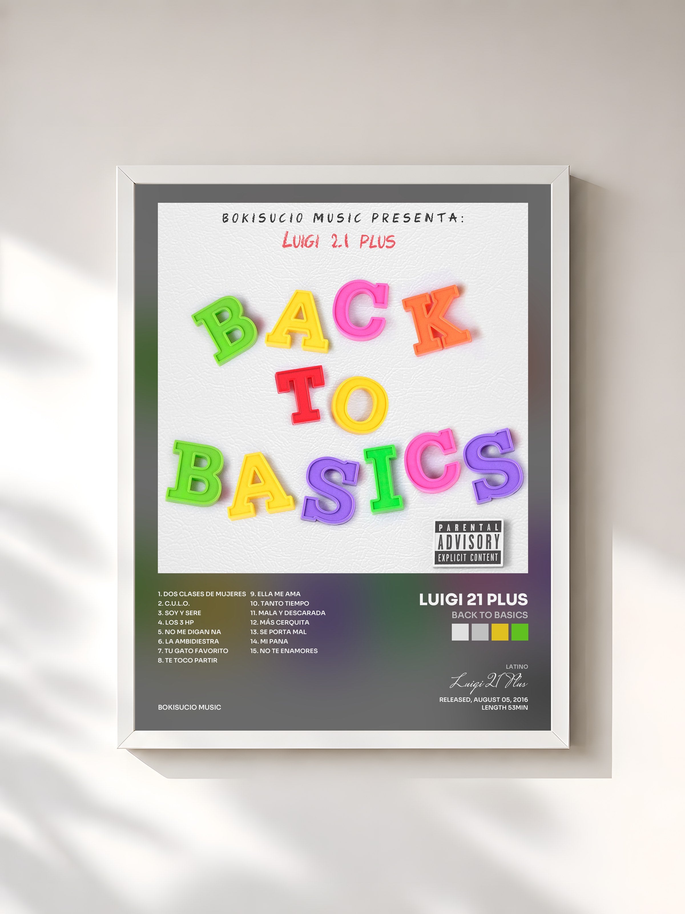#blanc Tableau de l'album Back to Basics de Luigi 21 Plus, cadre blanc, imprimé et encadré en France