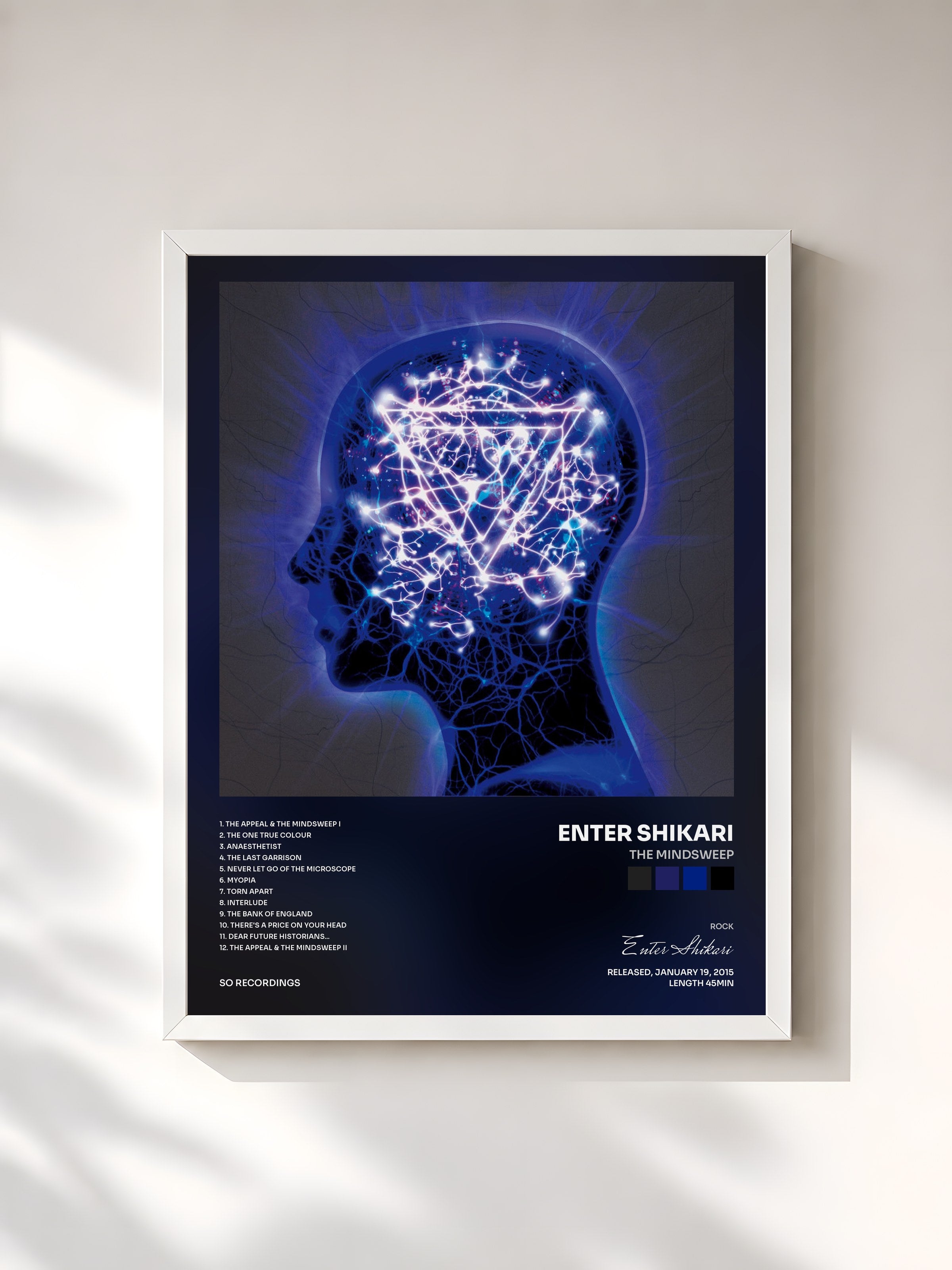 #blanc Tableau de l'album The Mindsweep de Enter Shikari, cadre blanc, imprimé et encadré en France