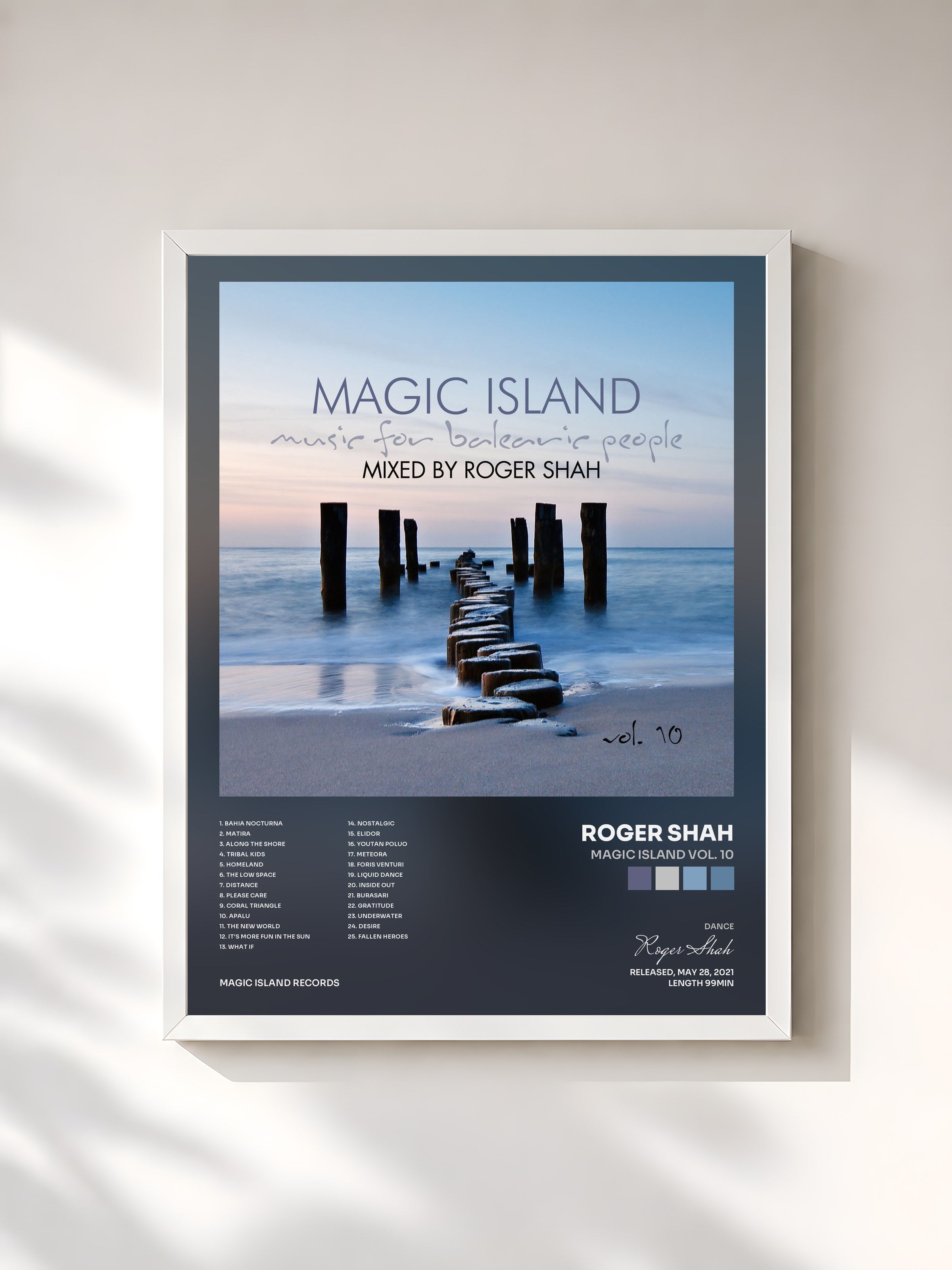 #blanc Tableau de l'album Magic Island Vol. 10 de Roger Shah, cadre blanc, imprimé et encadré en France