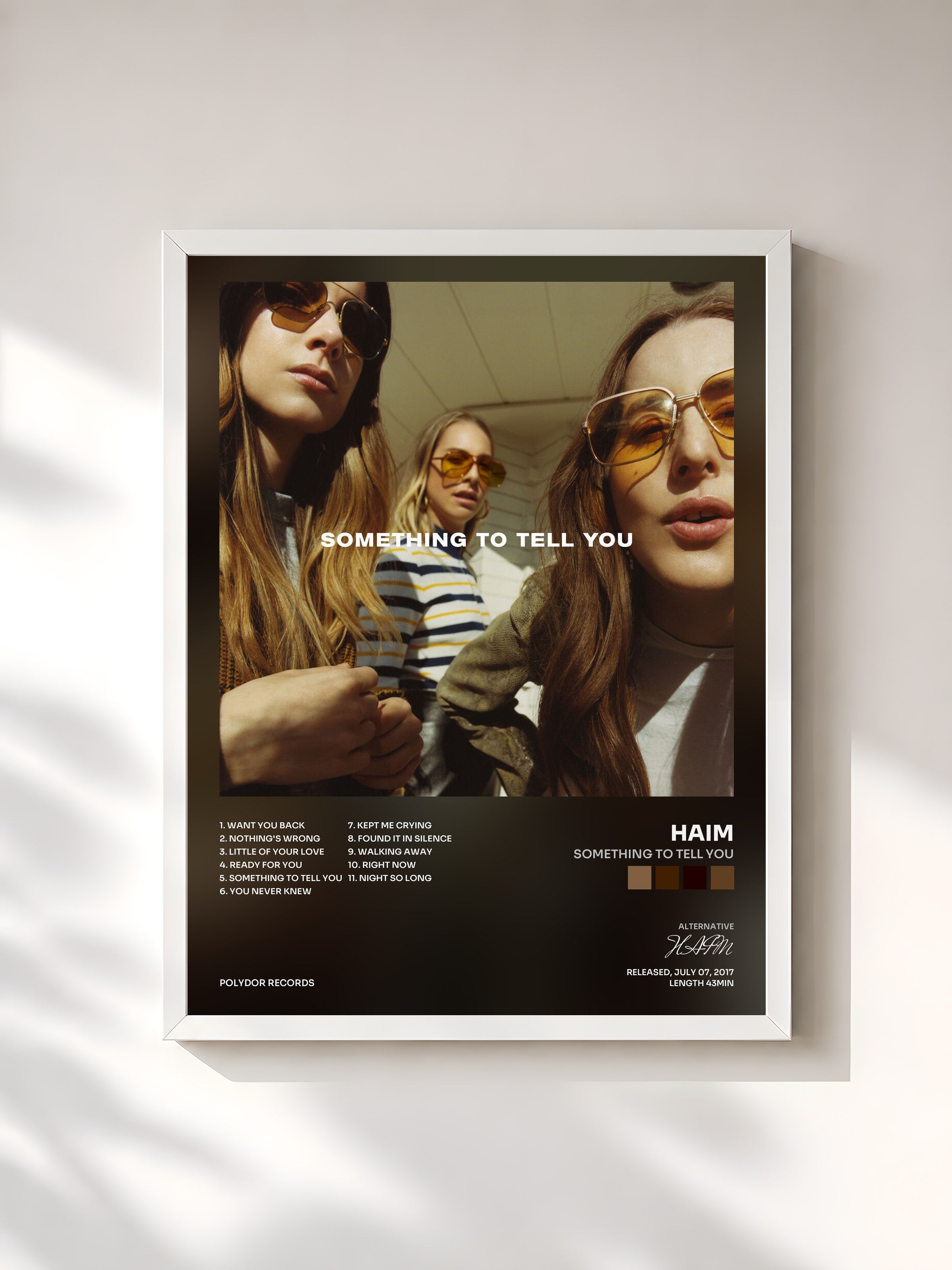 #blanc Tableau de l'album Something To Tell You de HAIM, cadre blanc, imprimé et encadré en France