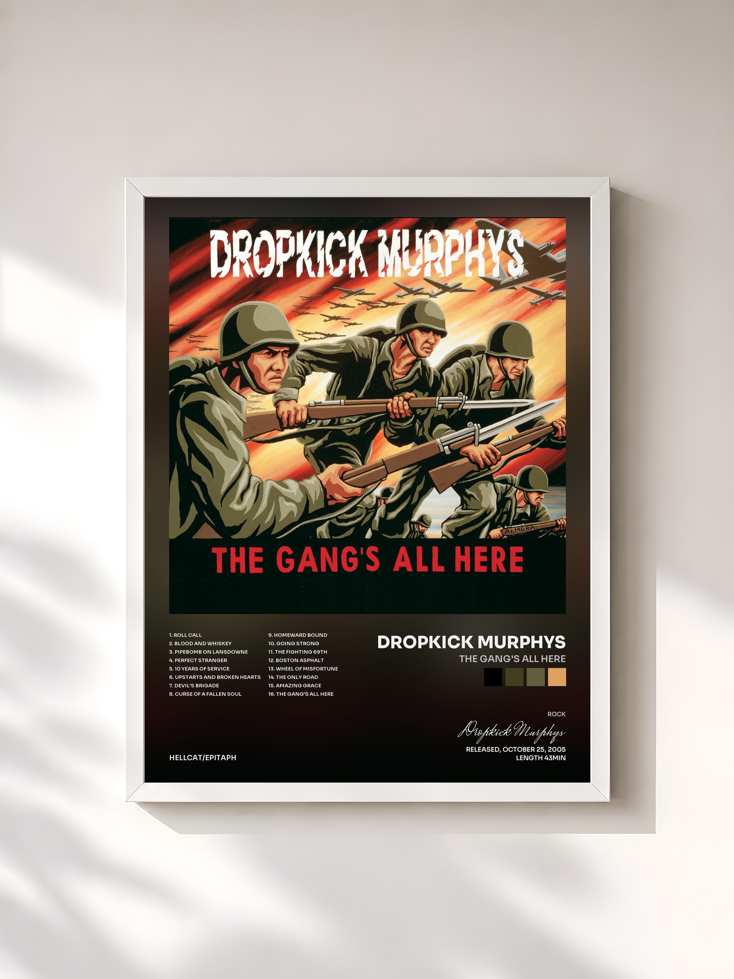 #blanc Tableau de l'album The Gang's All Here de Dropkick Murphys, cadre blanc, imprimé et encadré en France