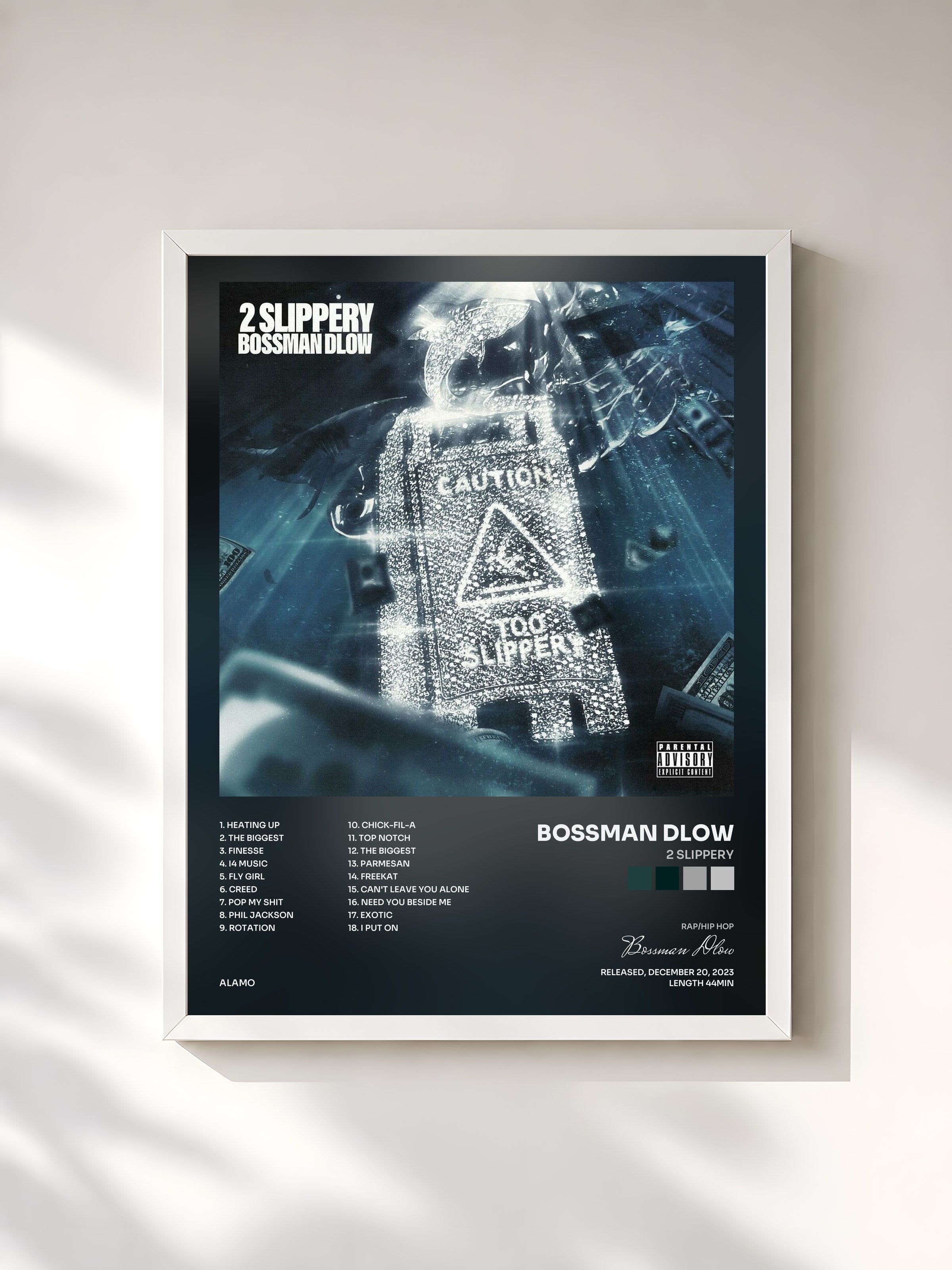 #blanc Tableau de l'album 2 Slippery de Bossman Dlow, cadre blanc, imprimé et encadré en France