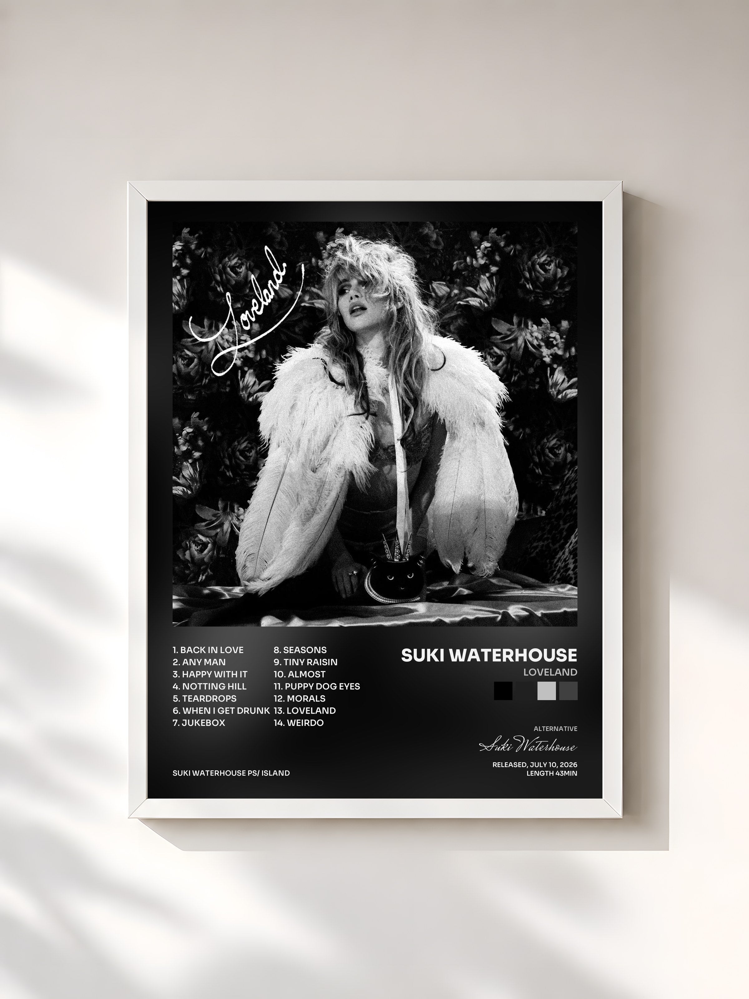 #blanc Tableau de l'album Loveland de Suki Waterhouse, cadre blanc, imprimé et encadré en France