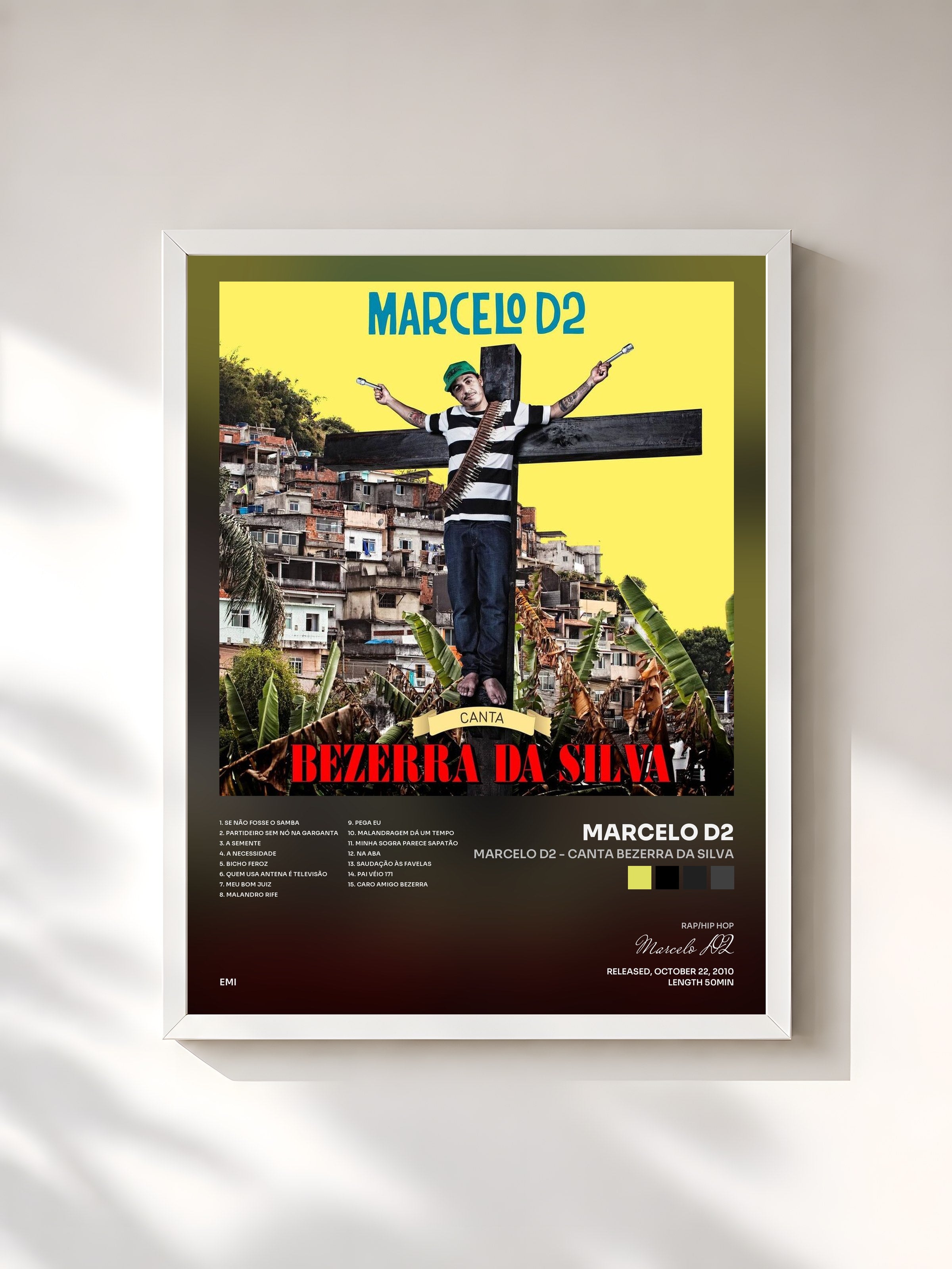 #blanc Tableau de l'album Marcelo D2 - Canta Bezerra Da Silva de Marcelo D2, cadre blanc, imprimé et encadré en France