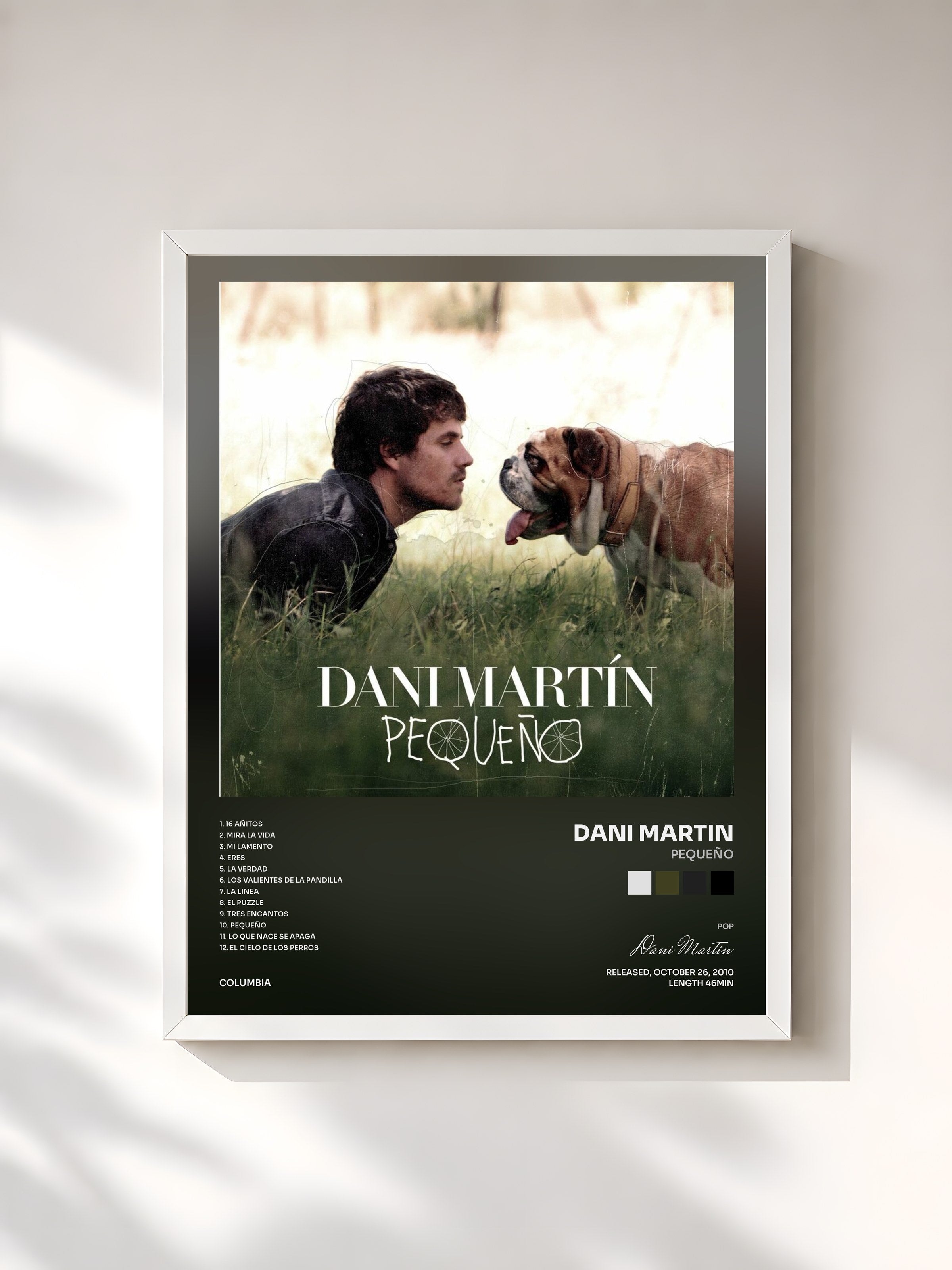 #blanc Tableau de l'album Pequeño de Dani Martin, cadre blanc, imprimé et encadré en France