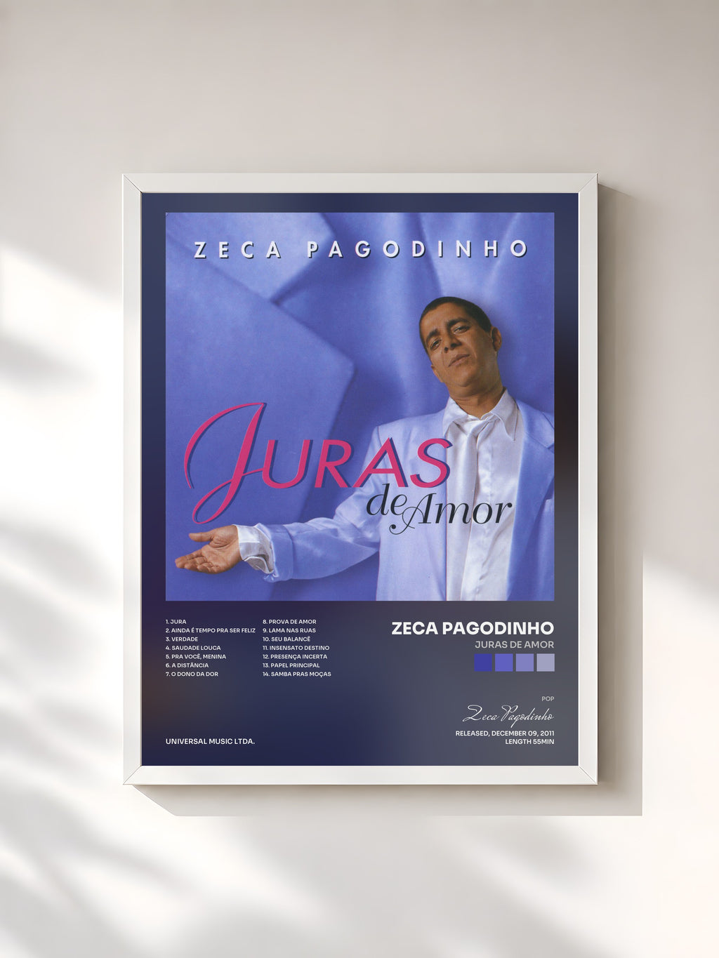 #blanc Tableau de l'album Juras De Amor de Zeca Pagodinho, cadre blanc, imprimé et encadré en France