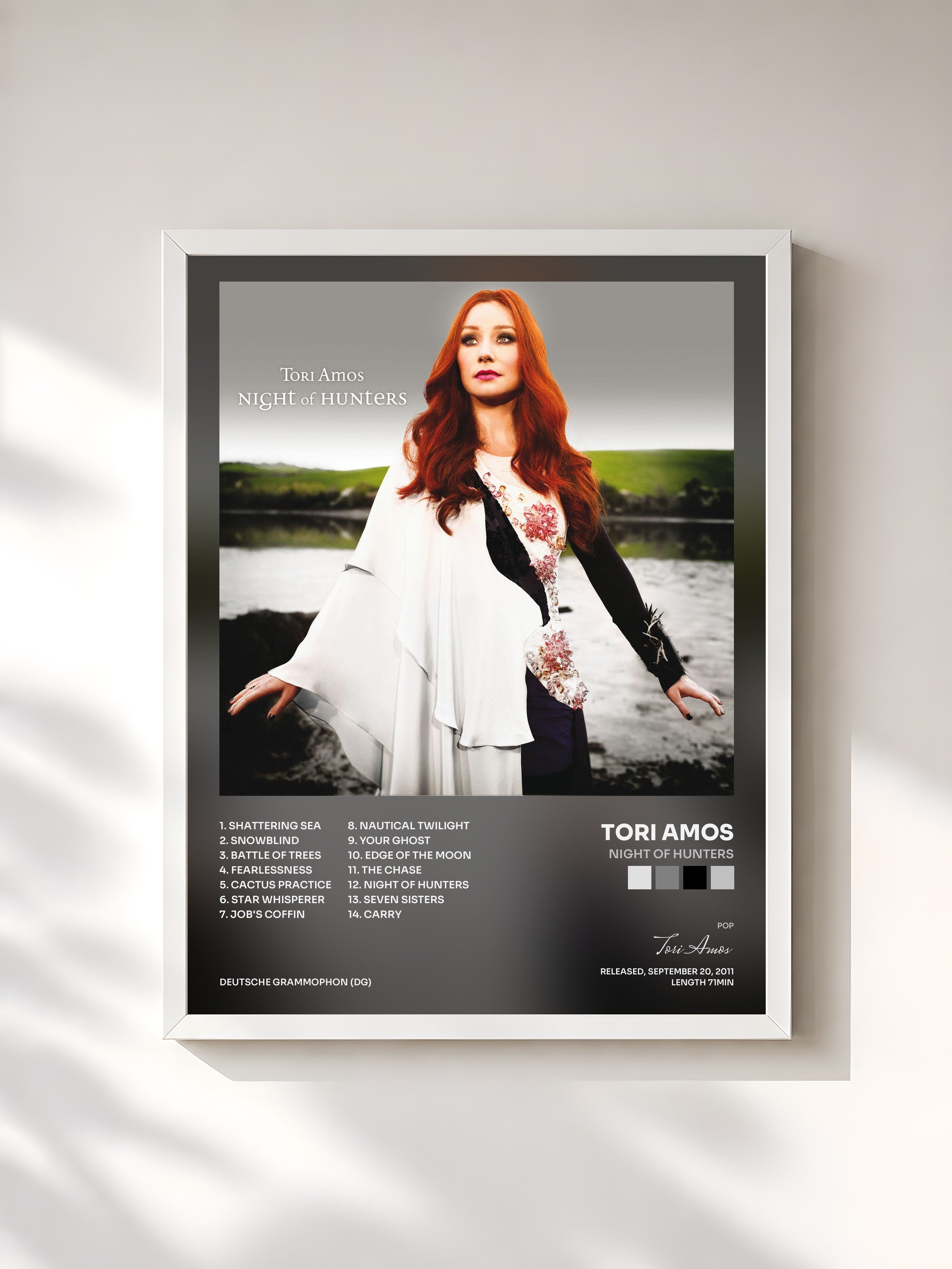 #blanc Tableau de l'album Night Of Hunters de Tori Amos, cadre blanc, imprimé et encadré en France