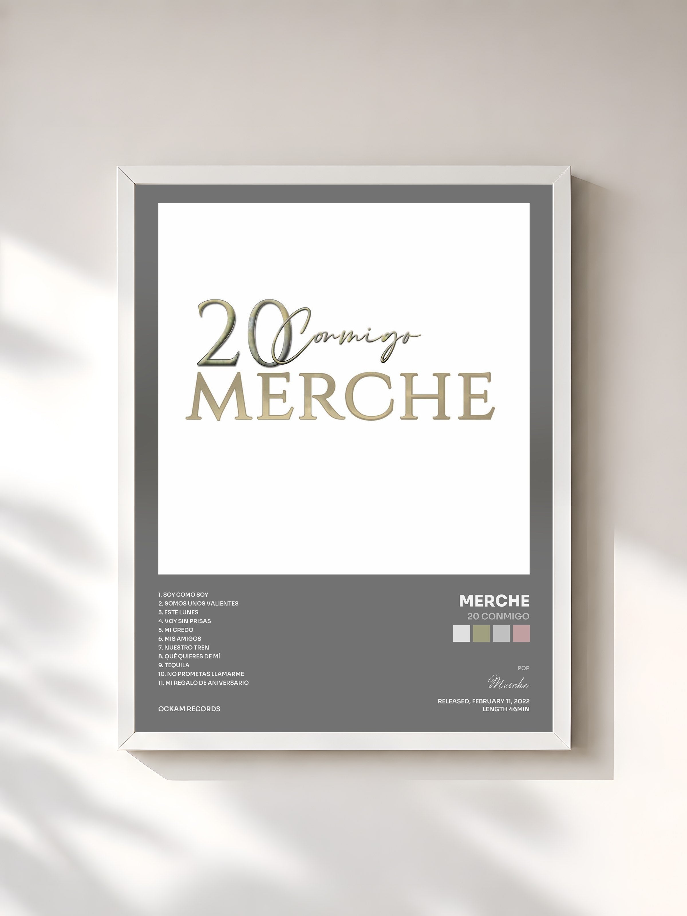 #blanc Tableau de l'album 20 Conmigo de Merche, cadre blanc, imprimé et encadré en France