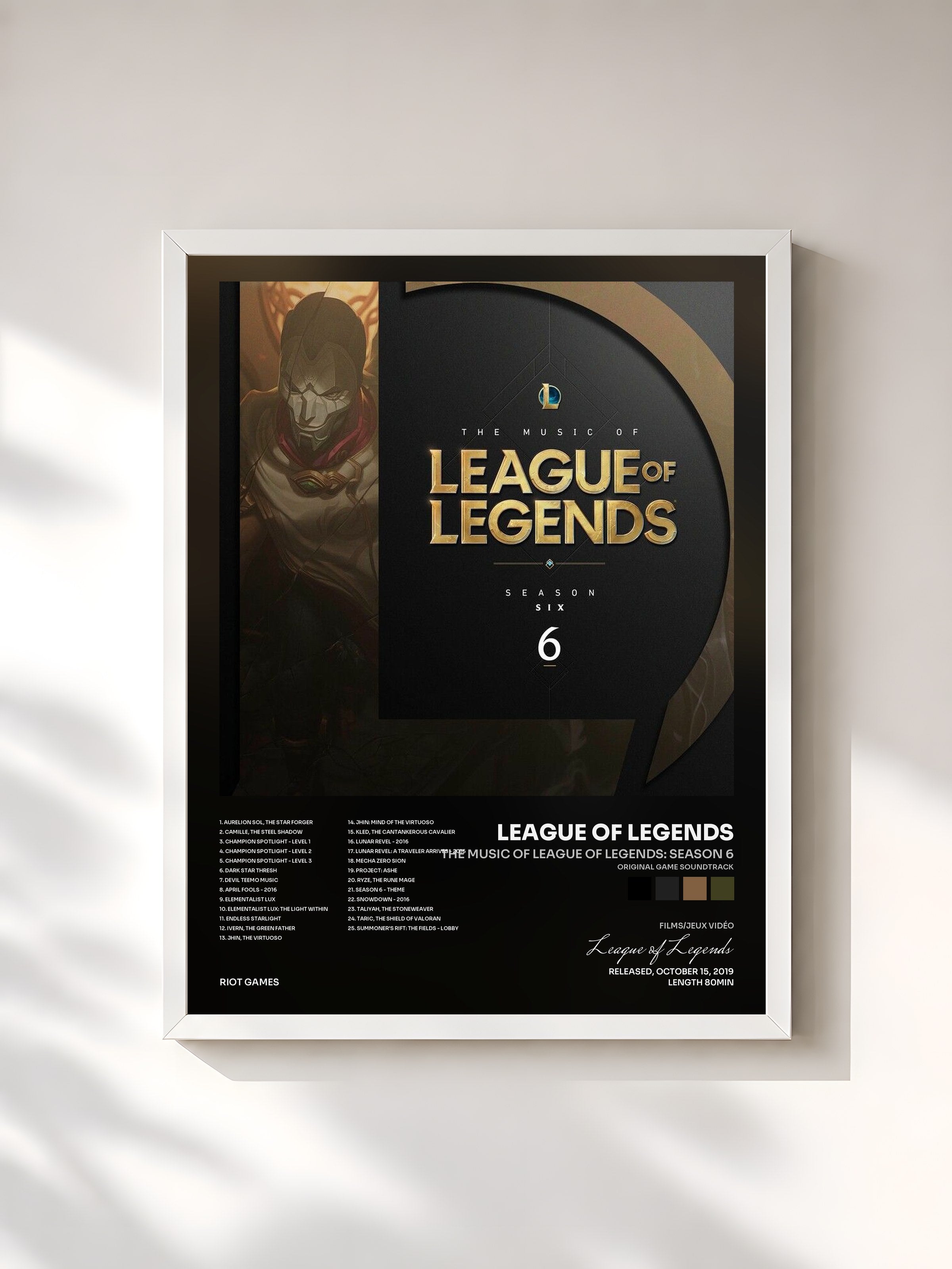 #blanc Tableau de l'album The Music of League of Legends: Season 6 (Original Game Soundtrack) de League of Legends, cadre blanc, imprimé et encadré en France