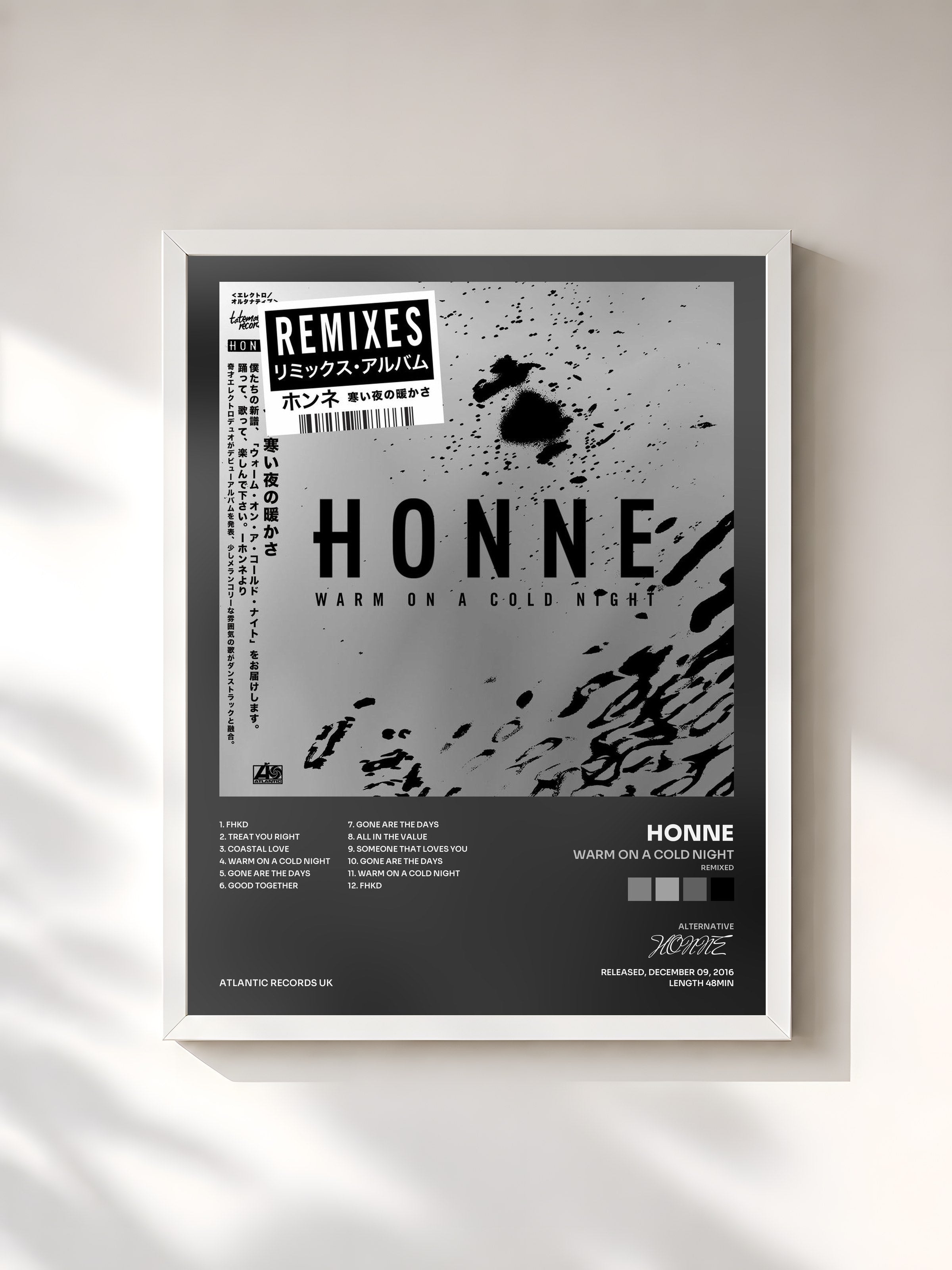 #blanc Tableau de l'album Warm on a Cold Night (Remixed) de HONNE, cadre blanc, imprimé et encadré en France