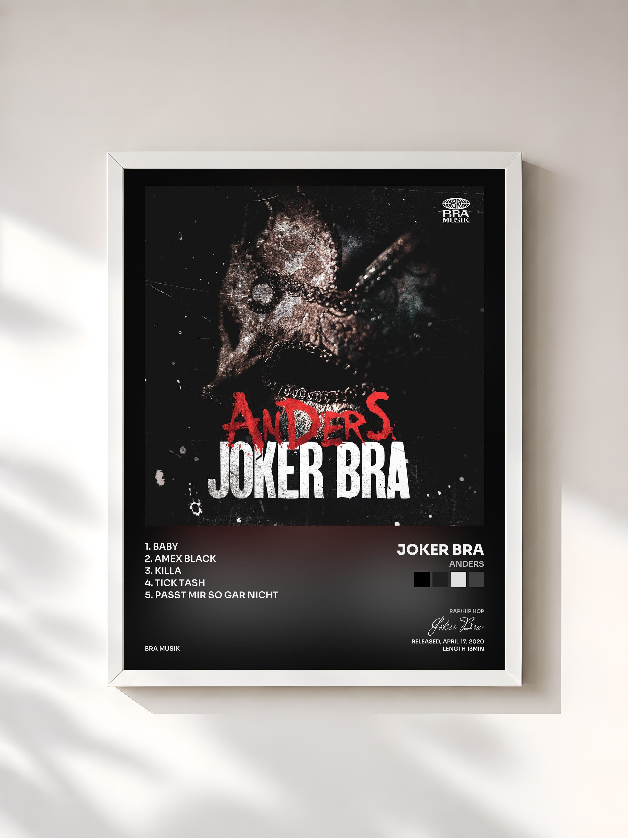 #blanc Tableau de l'album ANDERS de Joker Bra, cadre blanc, imprimé et encadré en France