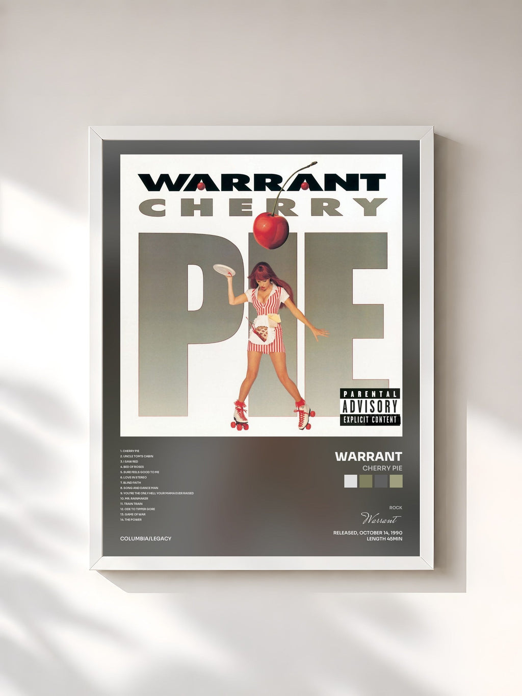 #blanc Cherry Pie de Warrant en lámina enmarcada, marco blanco, impresa y enmarcada en Francia
