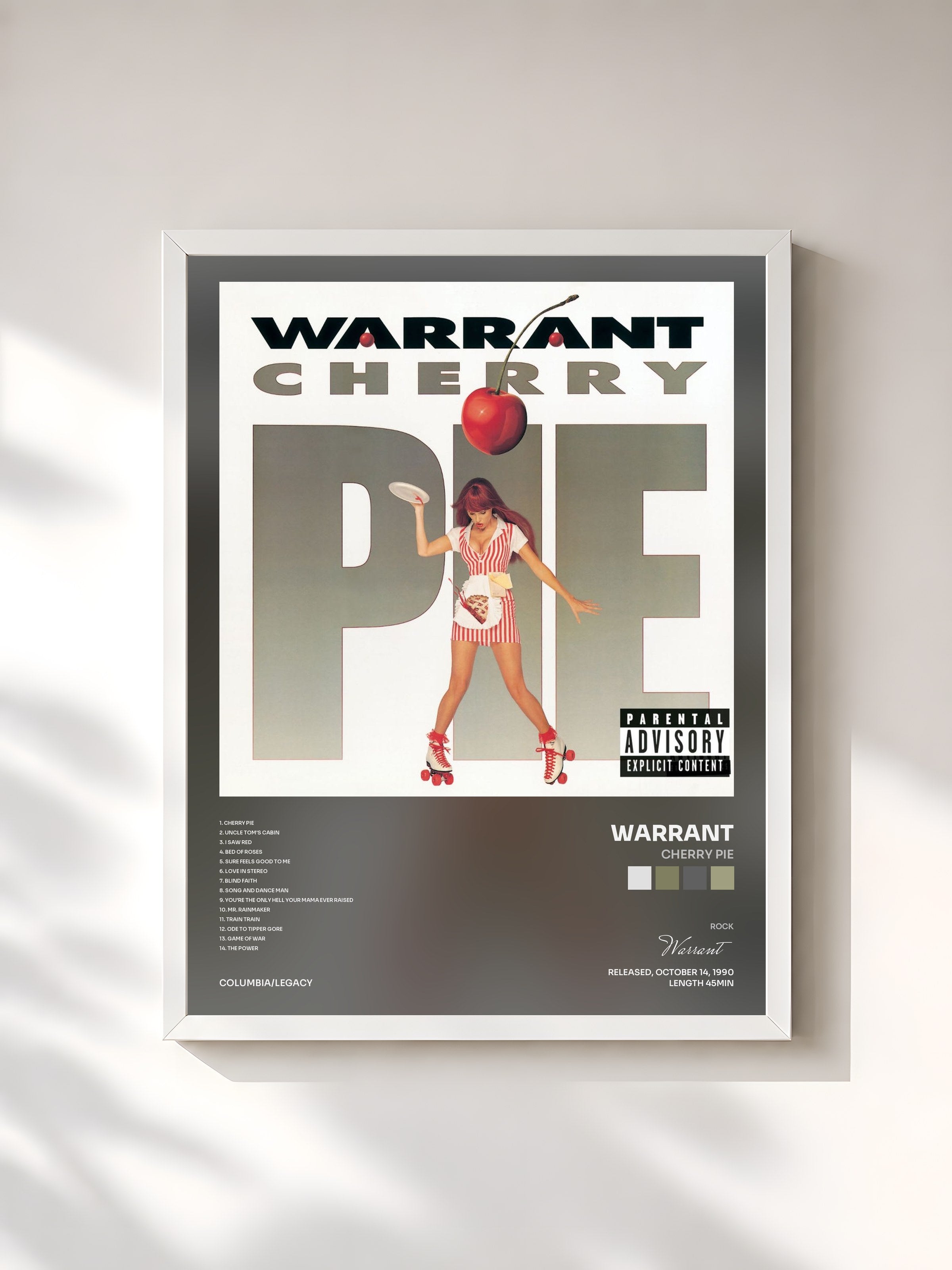 #blanc Tableau de l'album Cherry Pie de Warrant, cadre blanc, imprimé et encadré en France