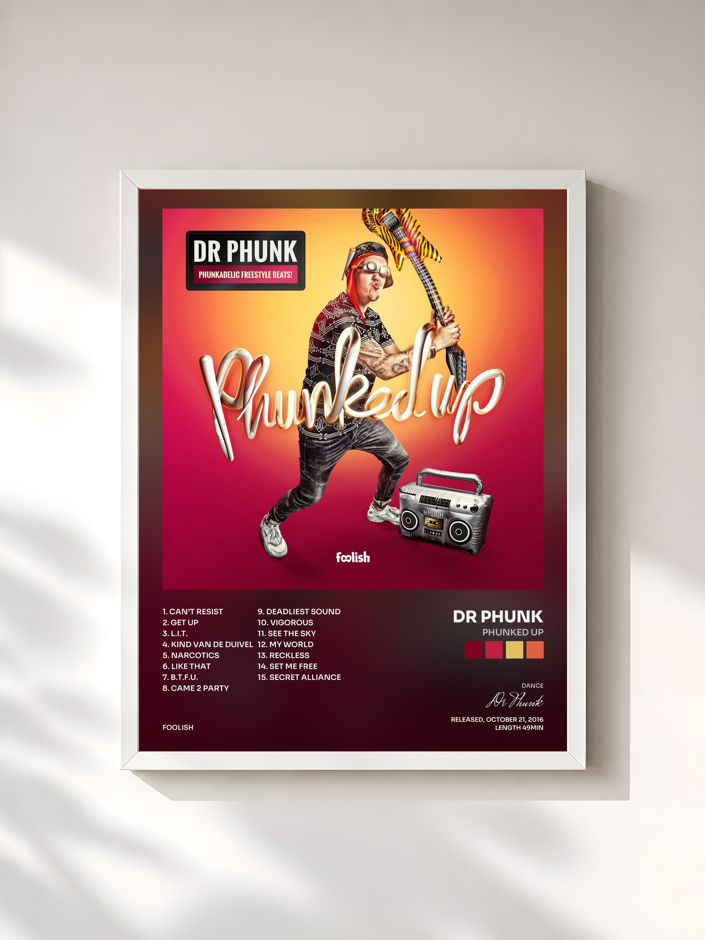 #blanc Tableau de l'album Phunked Up de Dr Phunk, cadre blanc, imprimé et encadré en France
