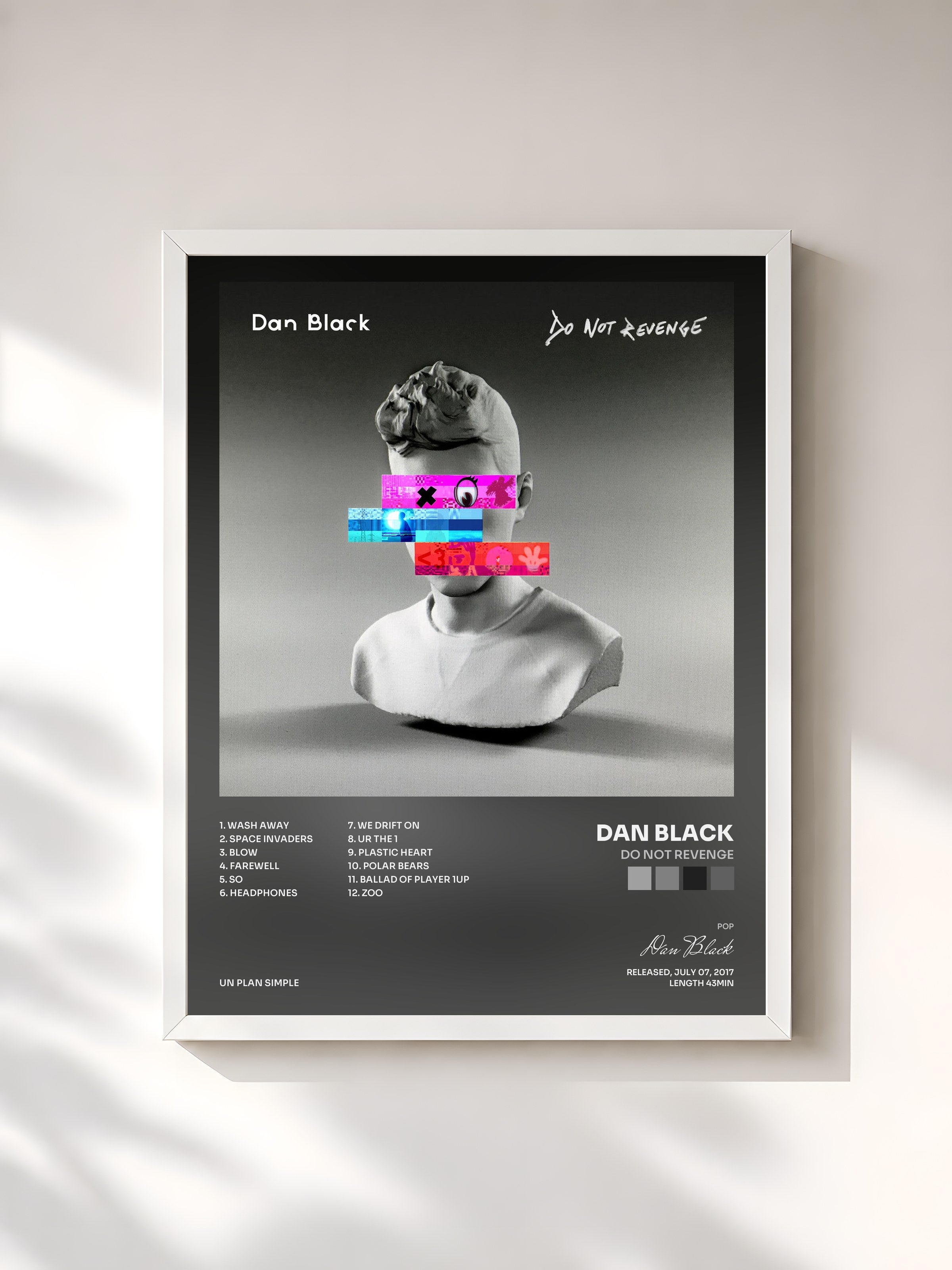 #blanc Tableau de l'album Do Not Revenge de Dan Black, cadre blanc, imprimé et encadré en France