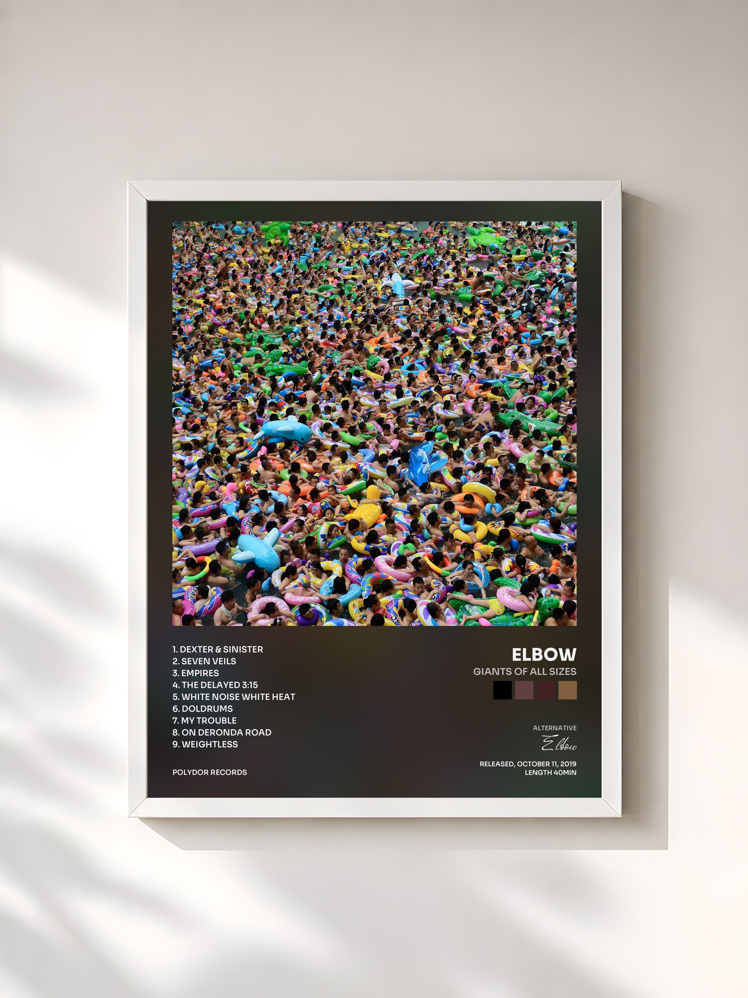 #blanc Tableau de l'album Giants of All Sizes de Elbow, cadre blanc, imprimé et encadré en France