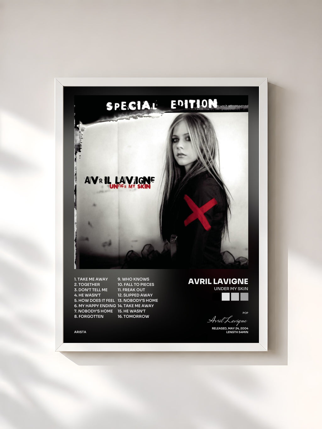 #blanc Under My Skin by Avril Lavigne as a framed art print, white frame, printed and framed in France