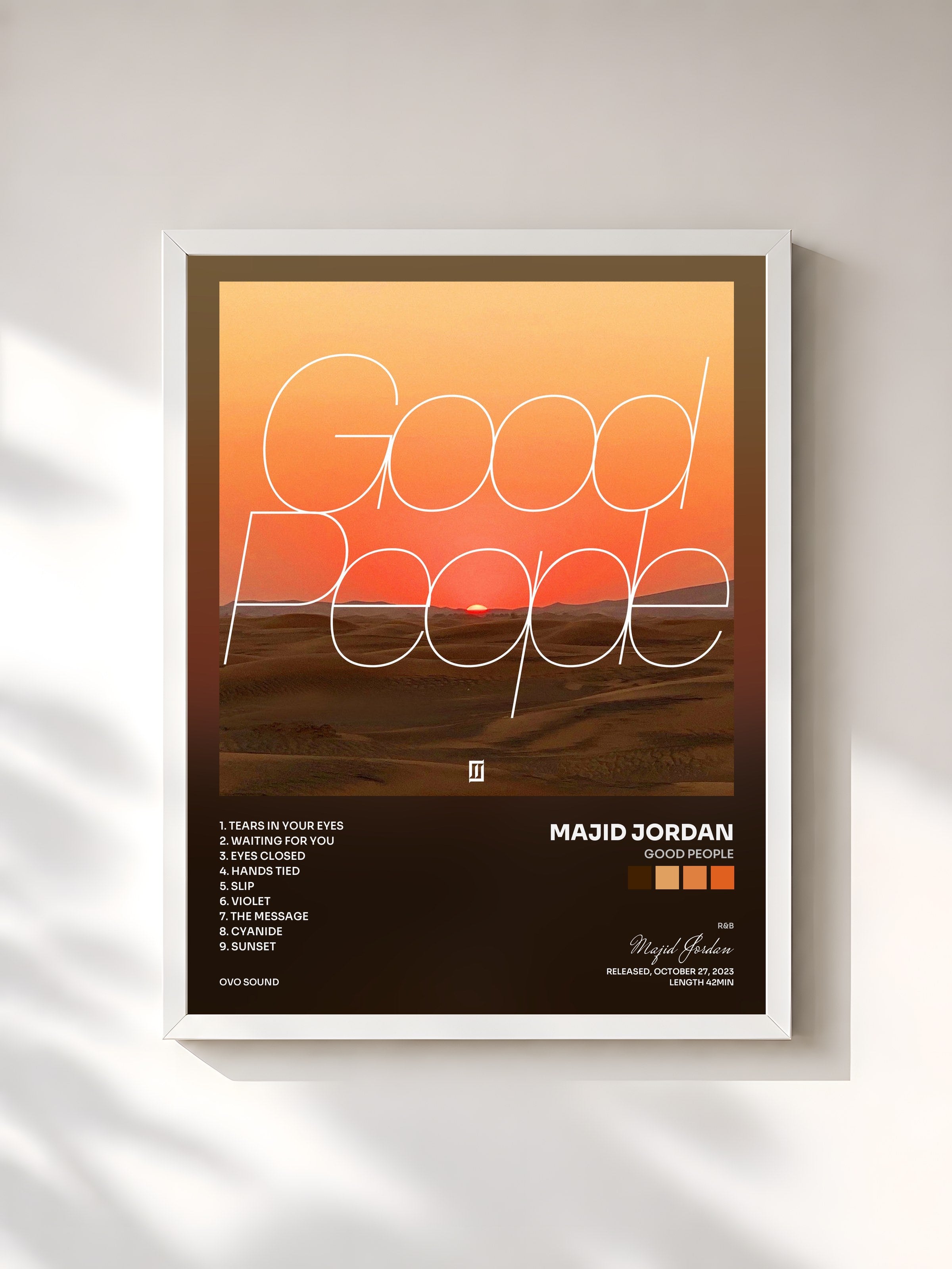#blanc Tableau de l'album Good People de Majid Jordan, cadre blanc, imprimé et encadré en France