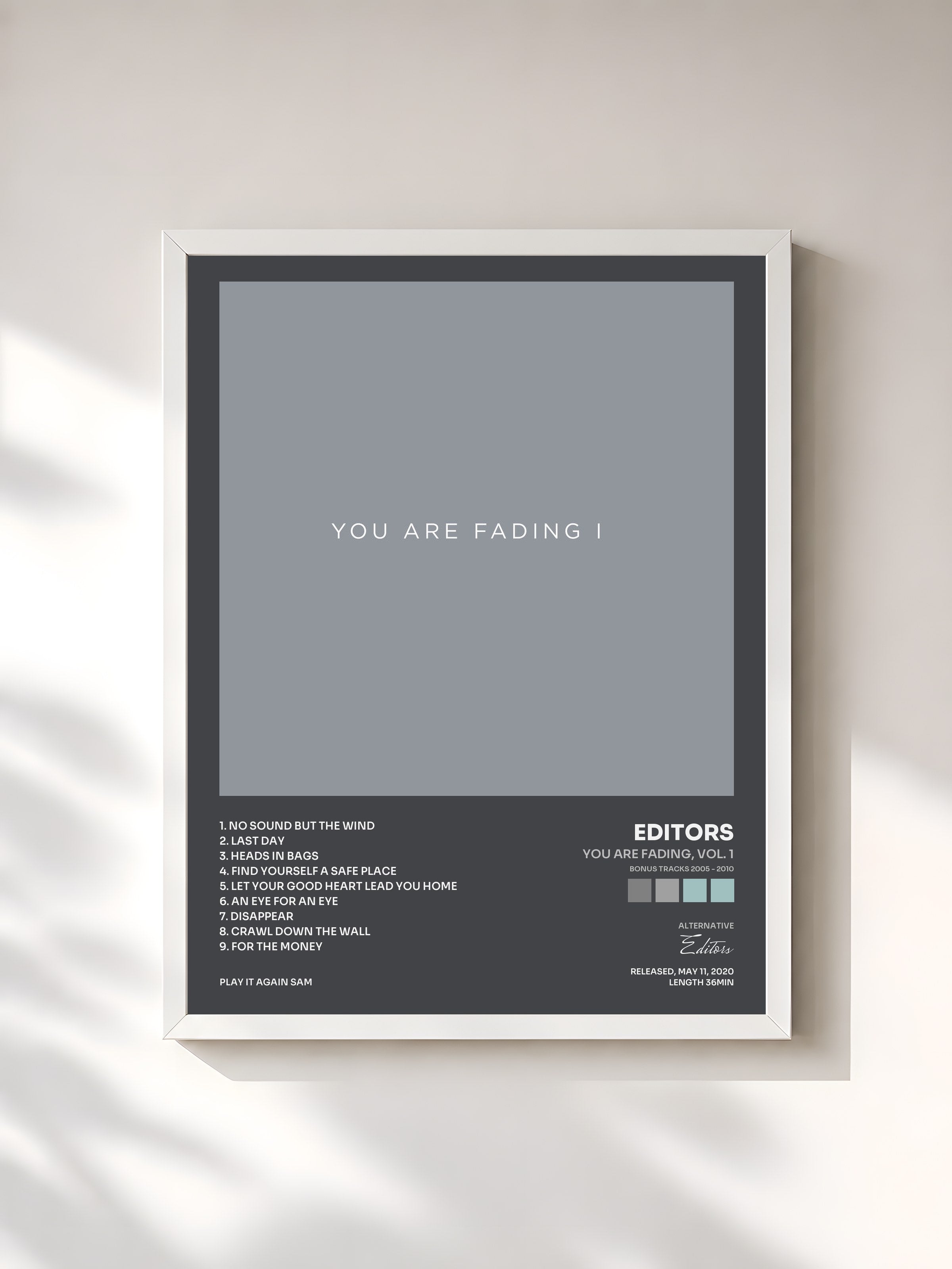 #blanc Tableau de l'album You Are Fading, Vol. 1 (Bonus Tracks 2005 - 2010) de Editors, cadre blanc, imprimé et encadré en France