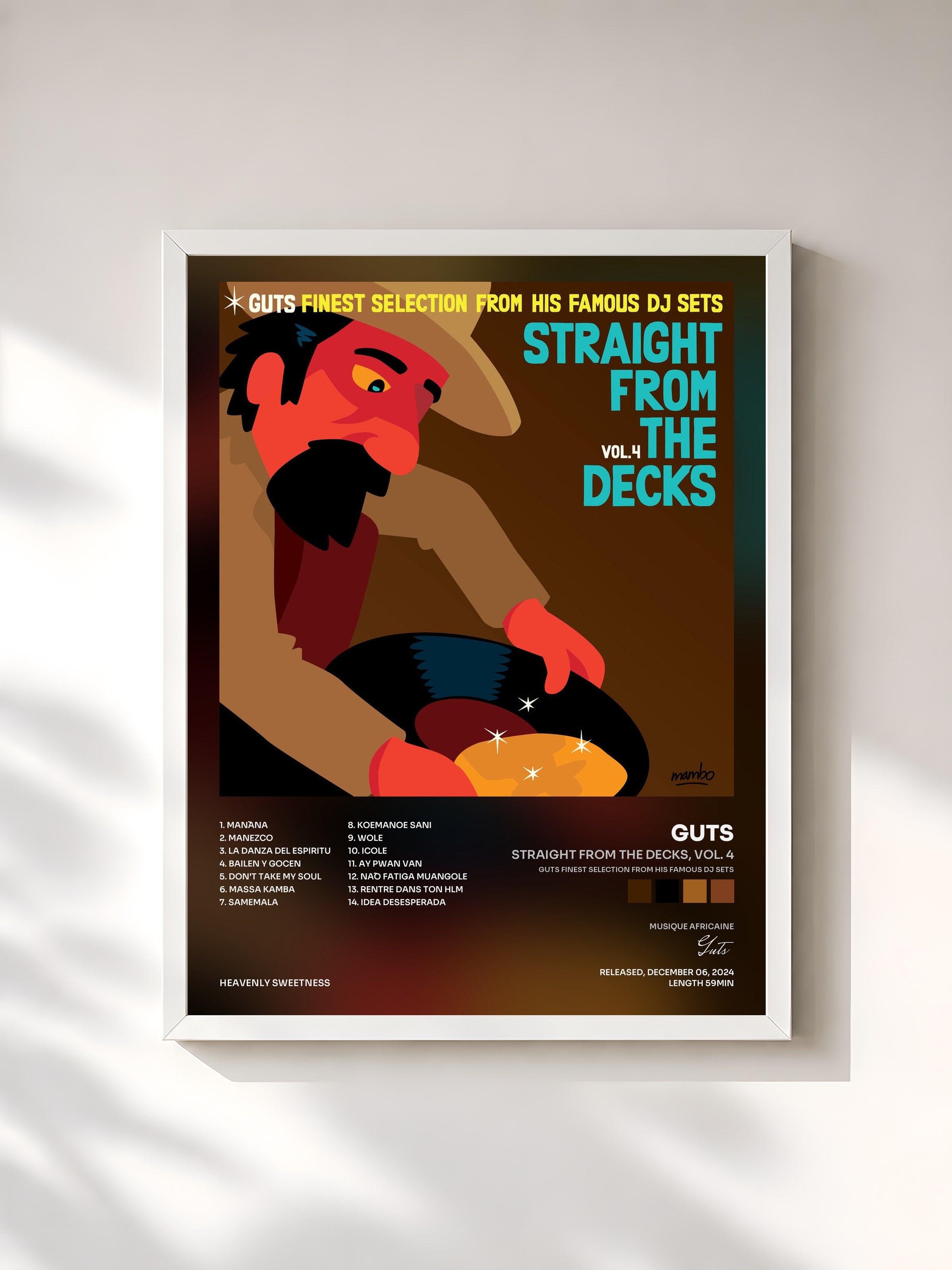 #blanc Tableau de l'album Straight from the Decks, Vol. 4 (Guts Finest Selection from His Famous DJ Sets) de Guts, cadre blanc, imprimé et encadré en France