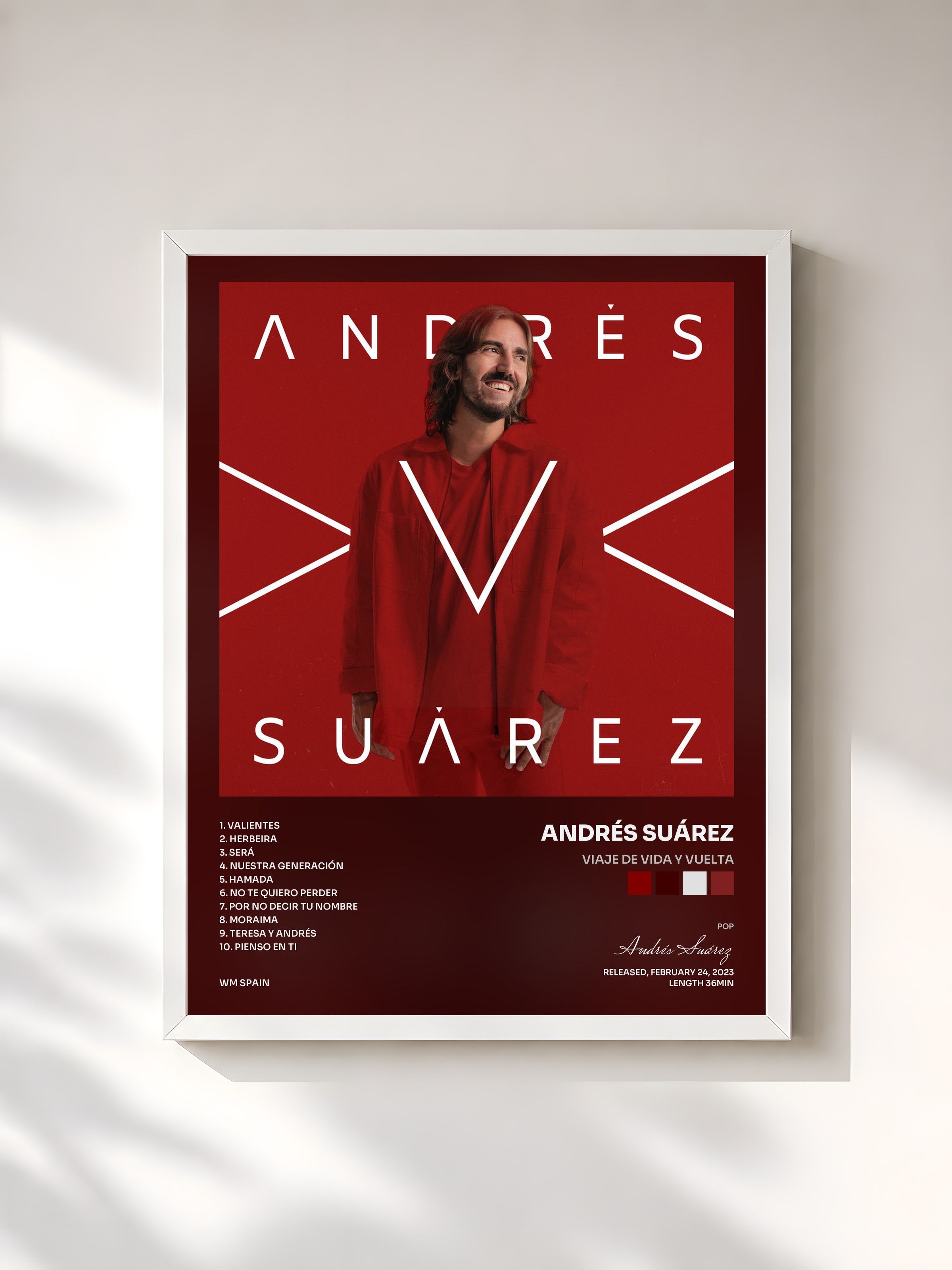 #blanc Tableau de l'album Viaje de Vida y Vuelta de Andrés Suárez, cadre blanc, imprimé et encadré en France