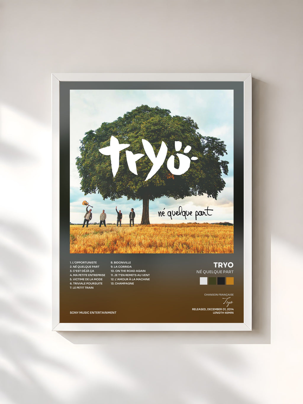 #blanc Tableau de l'album Né quelque part de Tryo, cadre blanc, imprimé et encadré en France