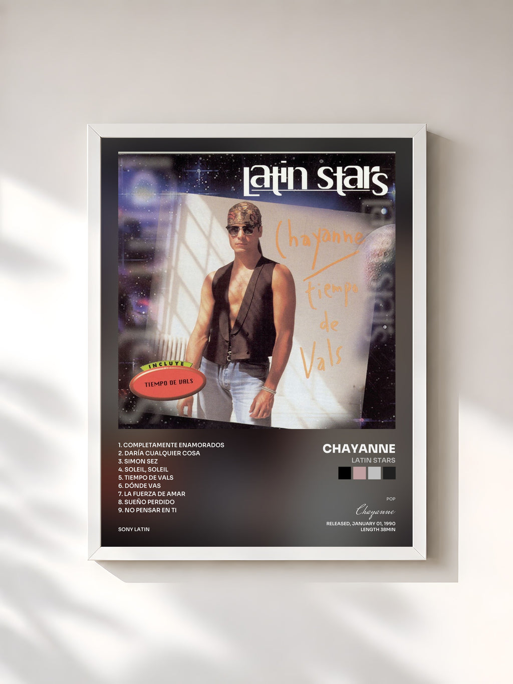 #blanc Tableau de l'album Latin Stars de Chayanne, cadre blanc, imprimé et encadré en France