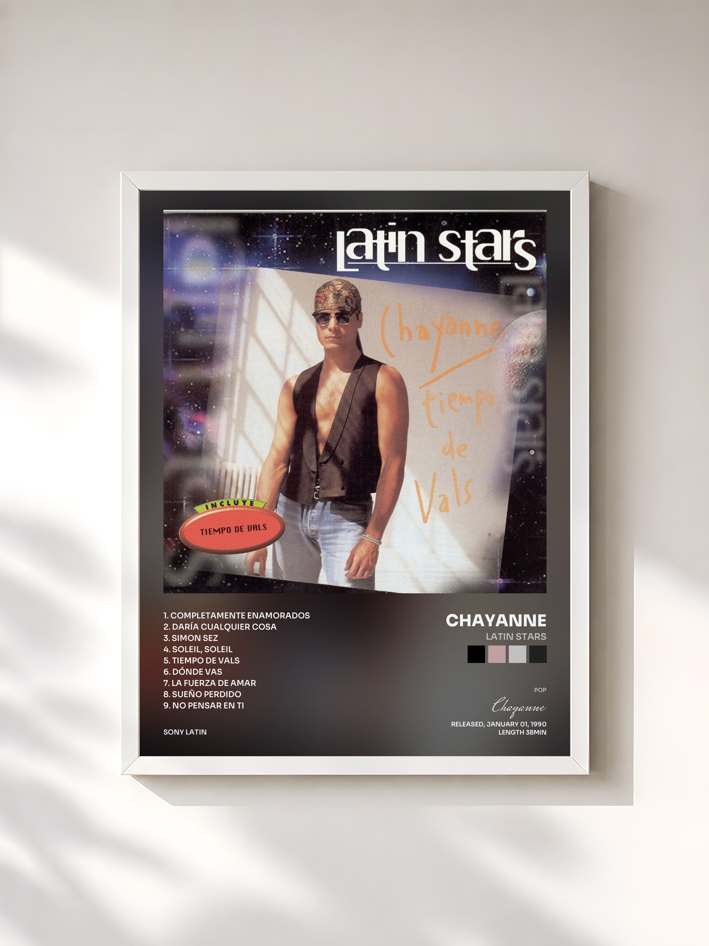 #blanc Tableau de l'album Latin Stars de Chayanne, cadre blanc, imprimé et encadré en France