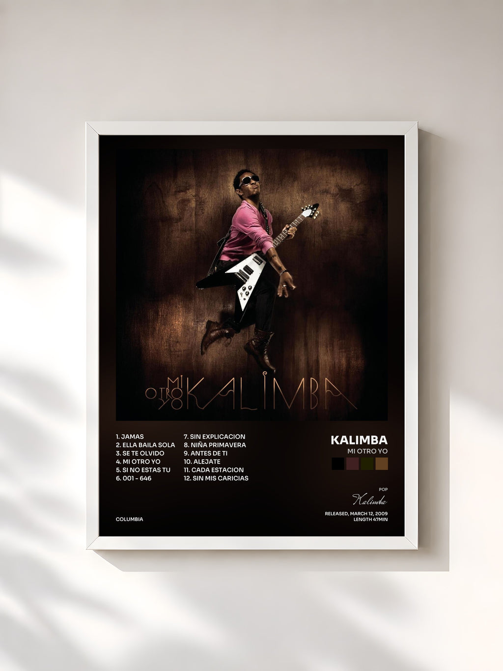 #blanc Tableau de l'album Mi Otro Yo de Kalimba, cadre blanc, imprimé et encadré en France