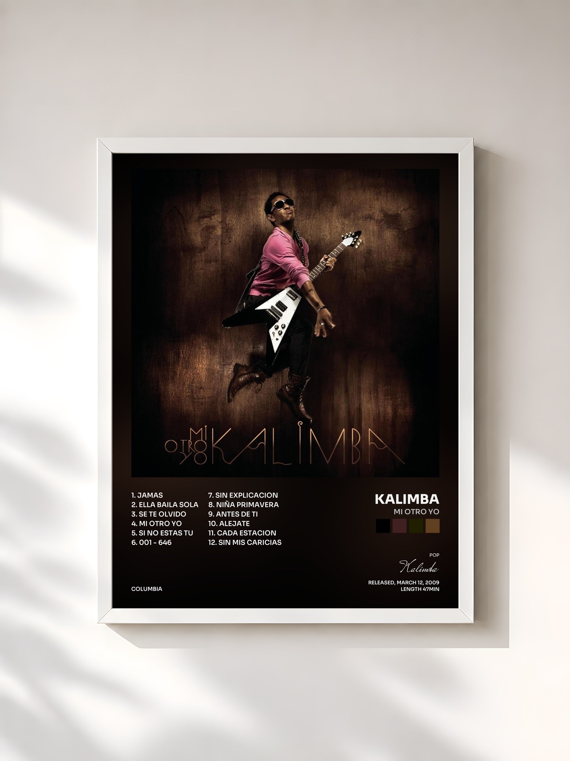 #blanc Tableau de l'album Mi Otro Yo de Kalimba, cadre blanc, imprimé et encadré en France