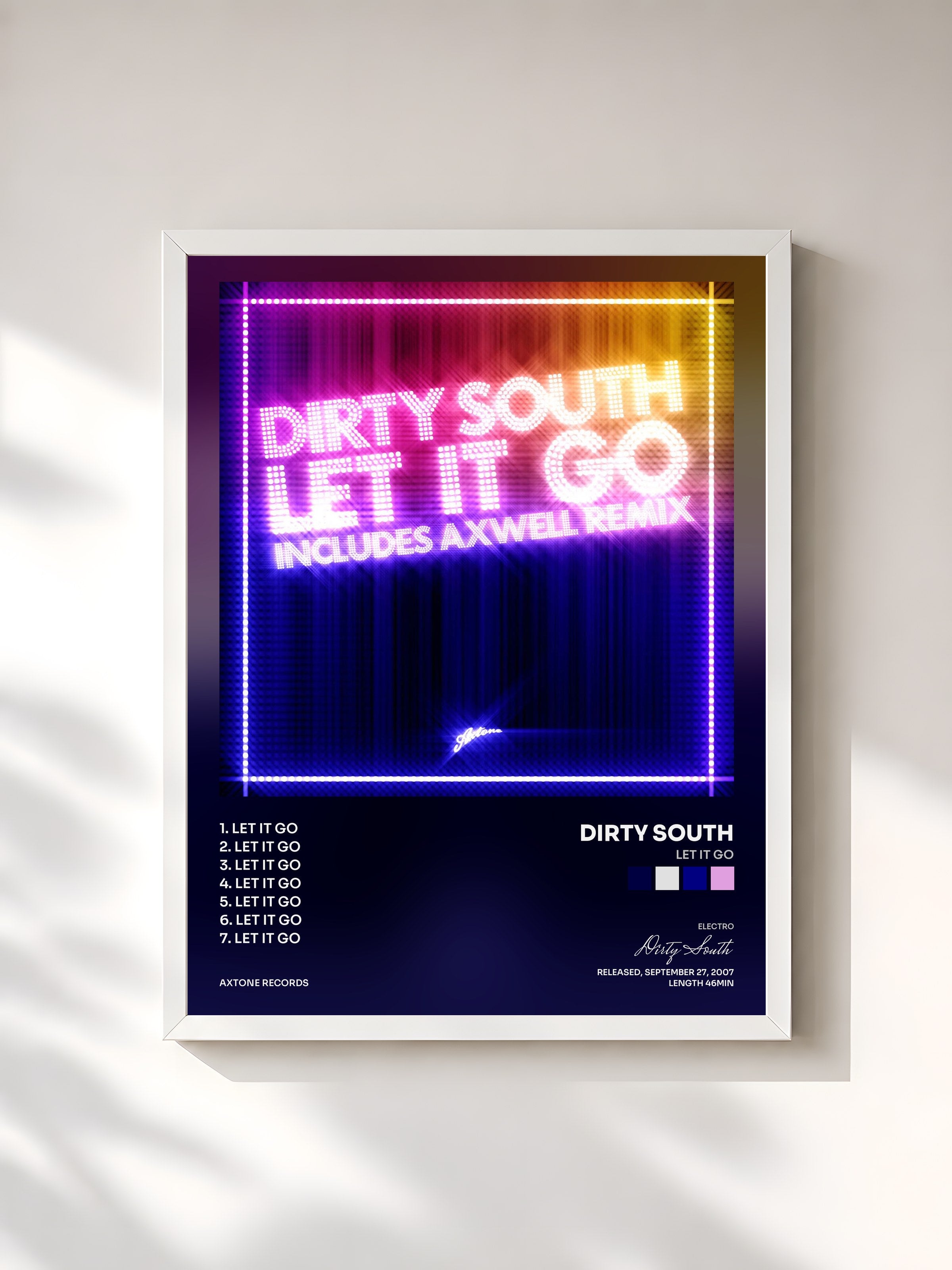 #blanc Tableau de l'album Let It Go de Dirty South, cadre blanc, imprimé et encadré en France