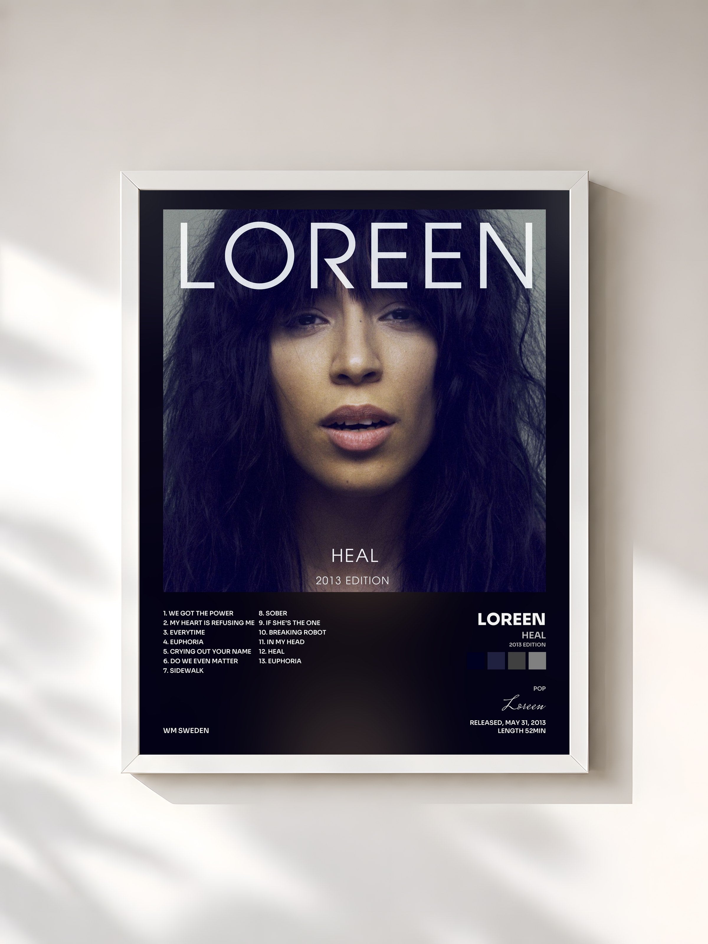 #blanc Tableau de l'album Heal (2013 Edition) de Loreen, cadre blanc, imprimé et encadré en France