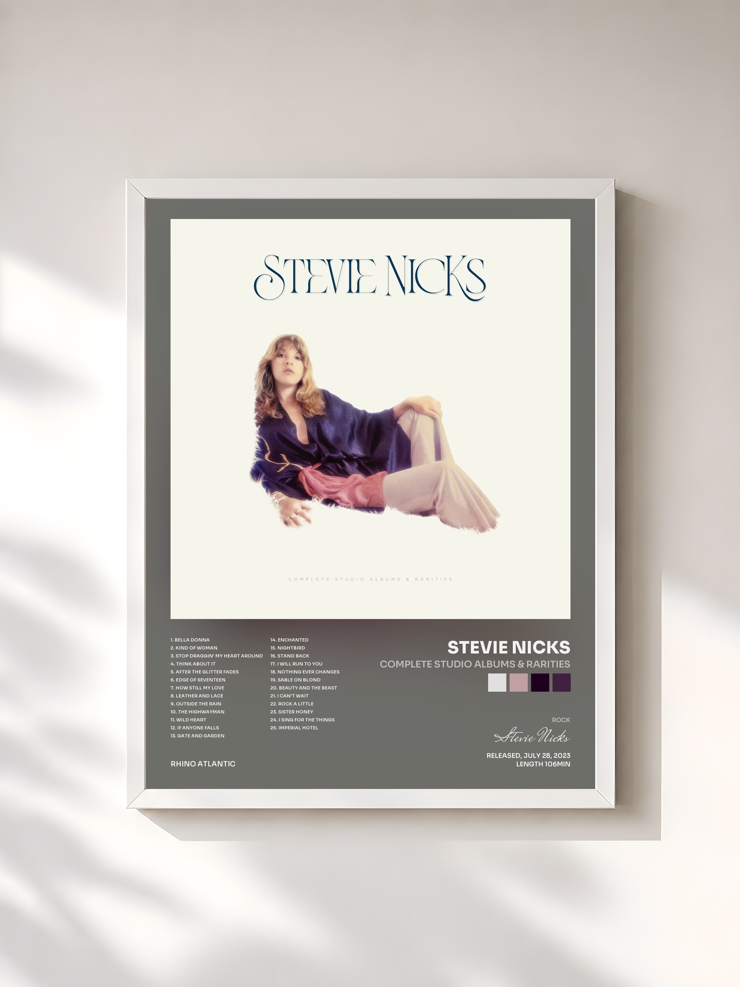 #blanc Tableau de l'album Complete Studio Albums & Rarities de Stevie Nicks, cadre blanc, imprimé et encadré en France